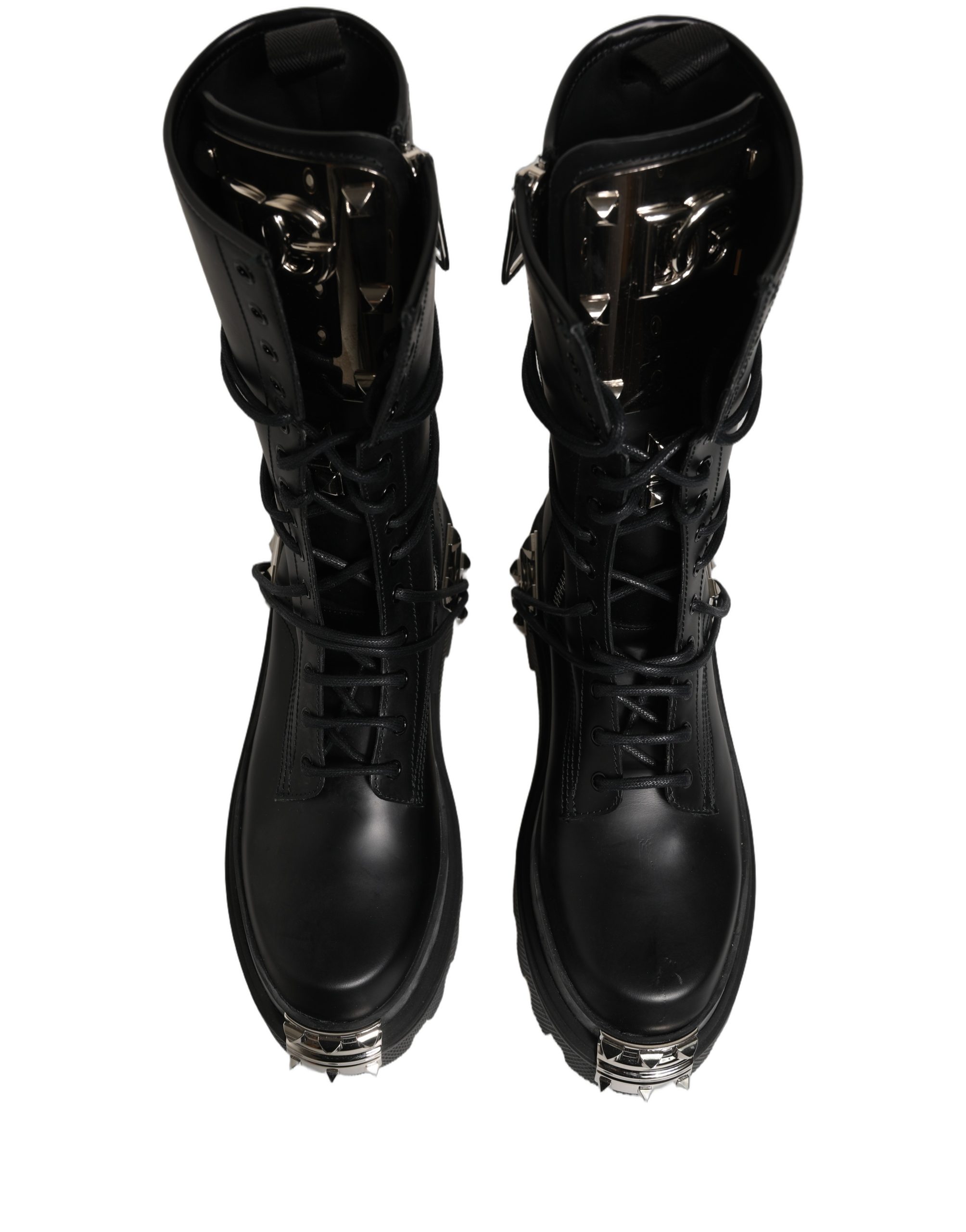 Dolce & Gabbana Black Stud Platform Combat High Boots Shoes - Image 4