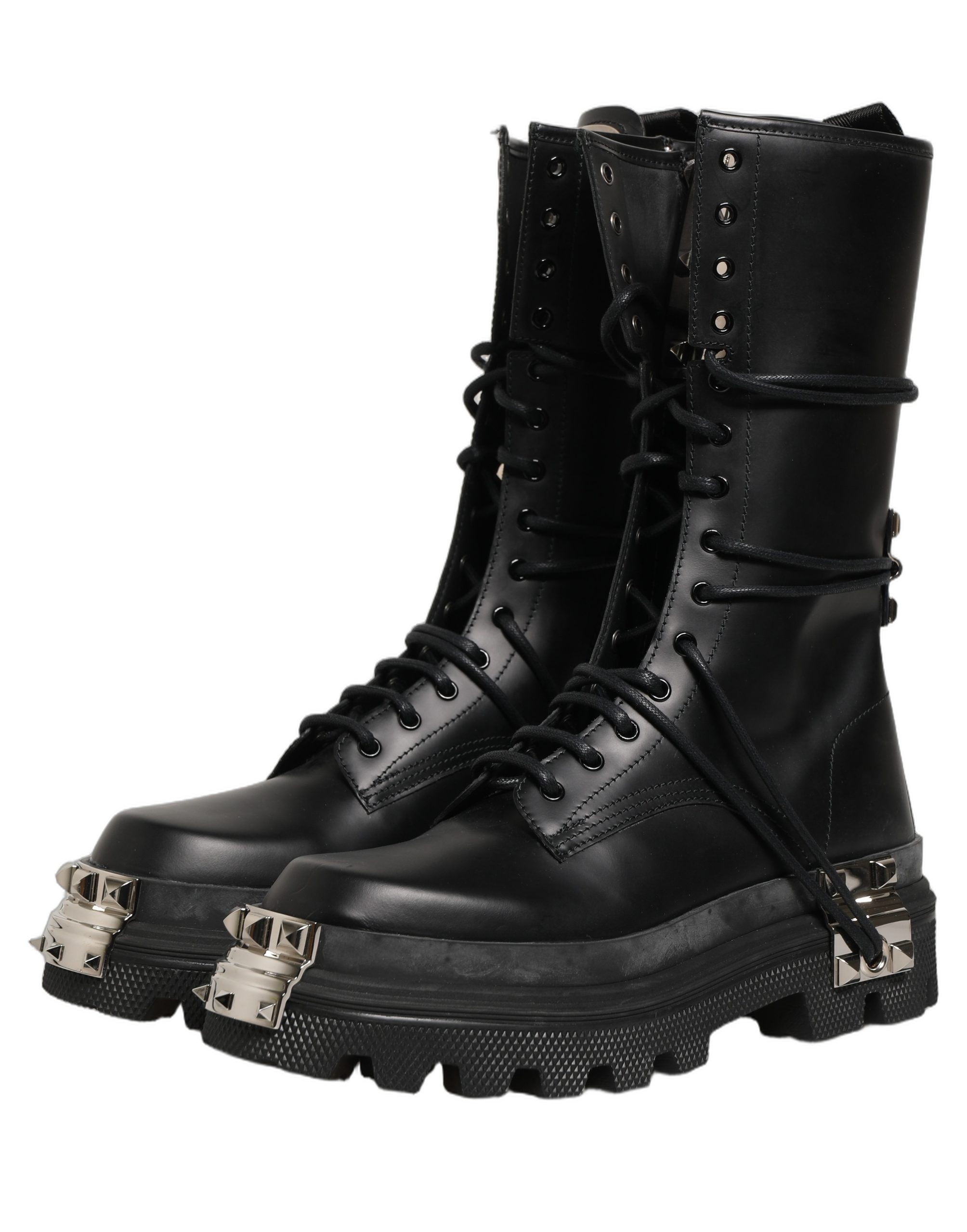 Dolce & Gabbana Black Stud Platform Combat High Boots Shoes - Image 2