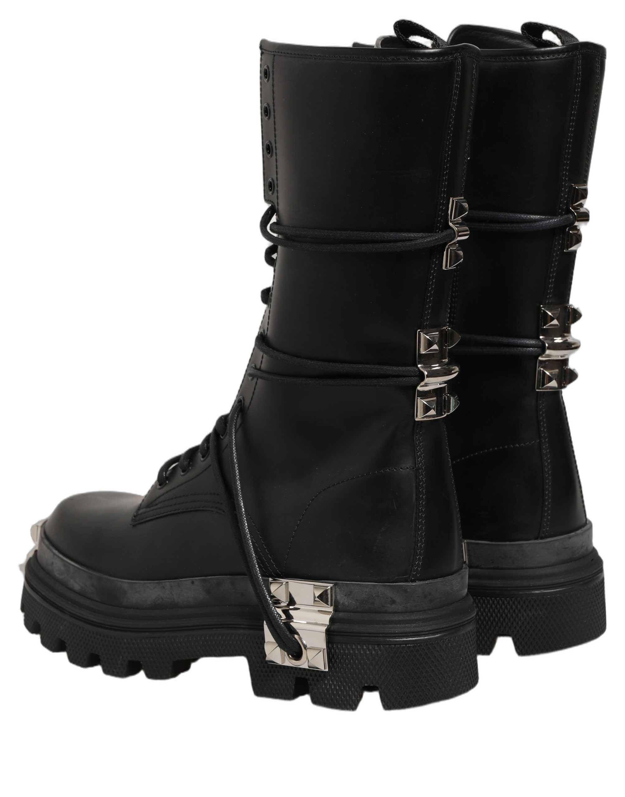 Dolce & Gabbana Black Stud Platform Combat High Boots Shoes - Image 5