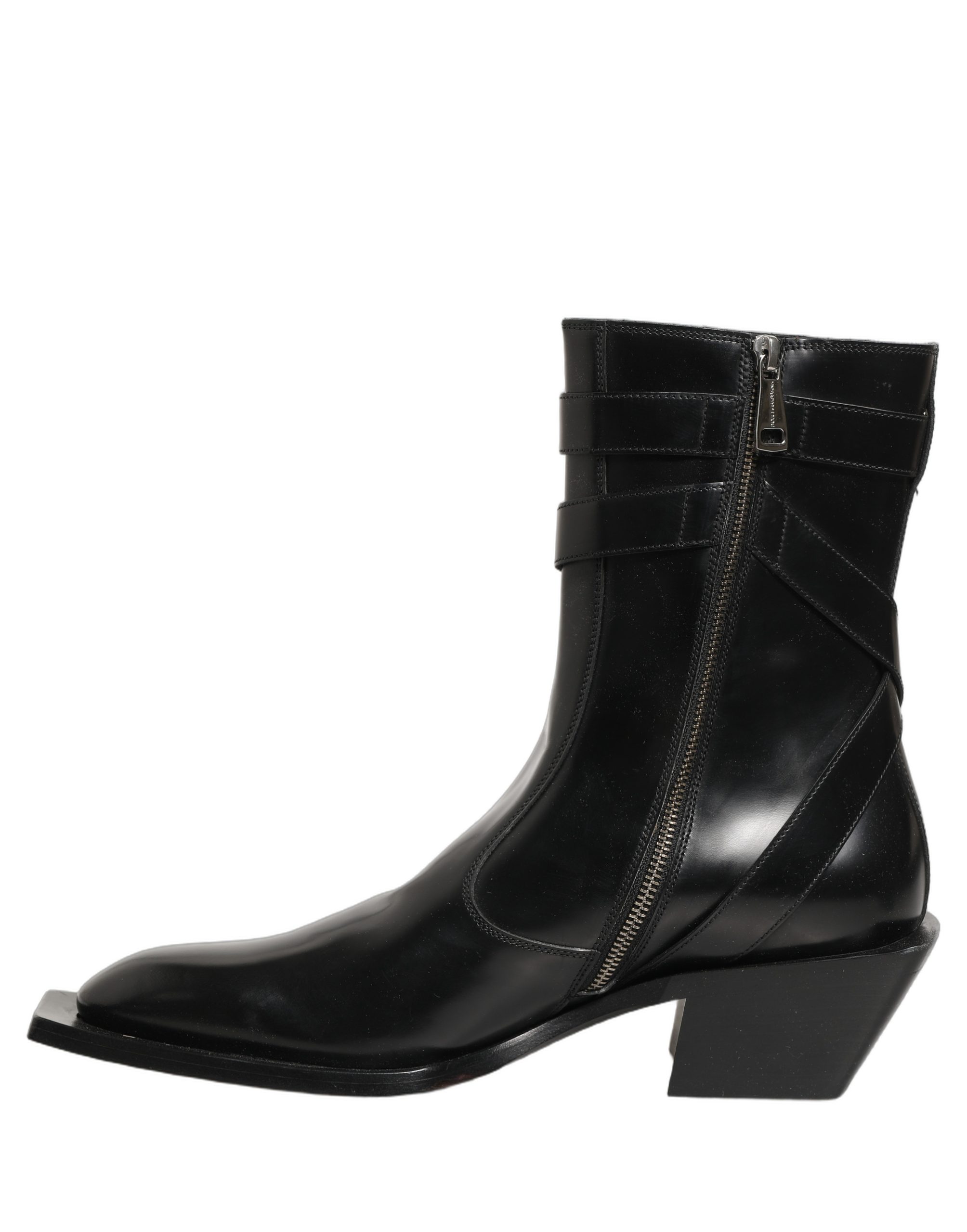 Dolce & Gabbana Black Leather DG Plaque Mid Calf Boots Shoes - Image 4