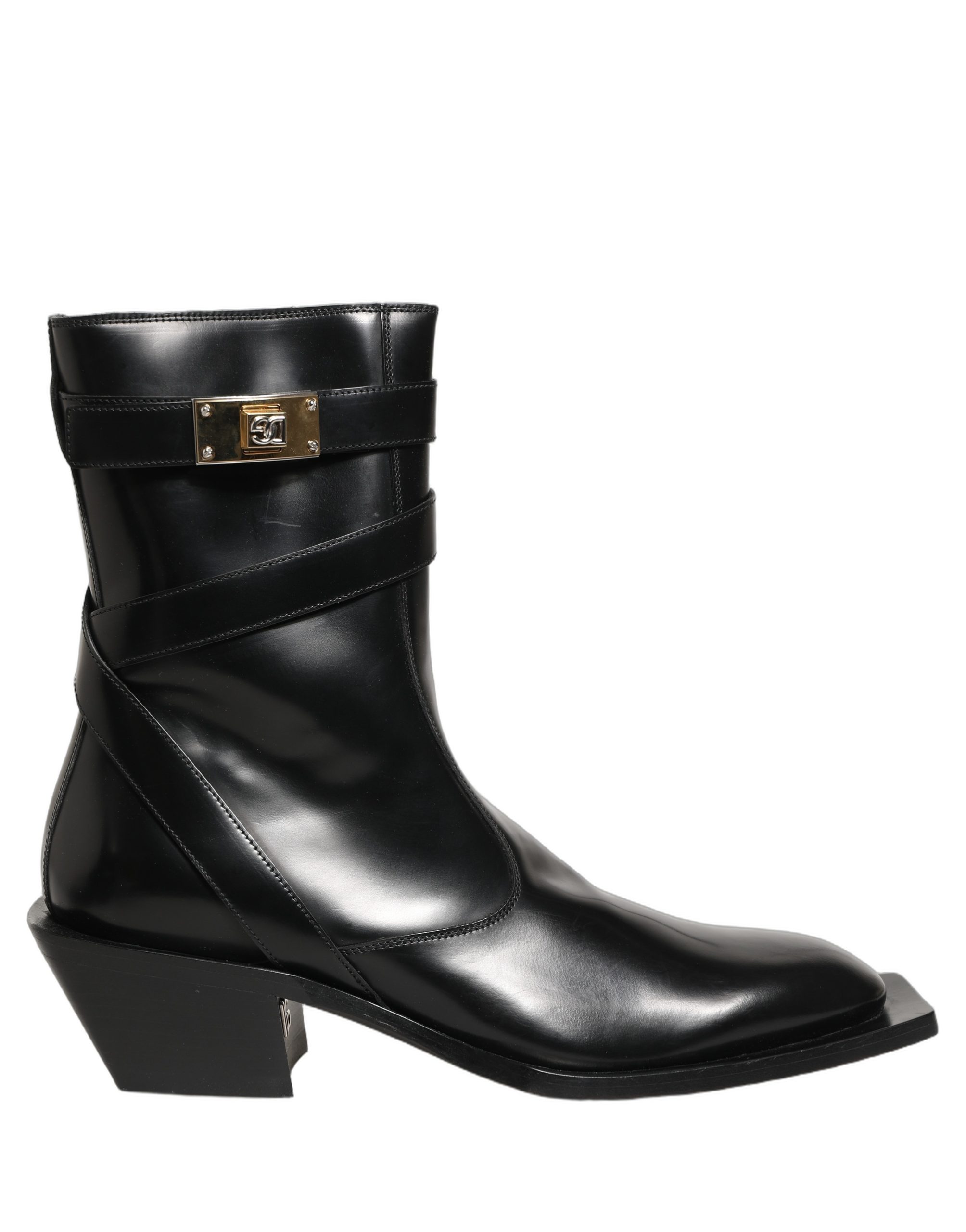 Dolce & Gabbana Black Leather DG Plaque Mid Calf Boots Shoes - Image 2