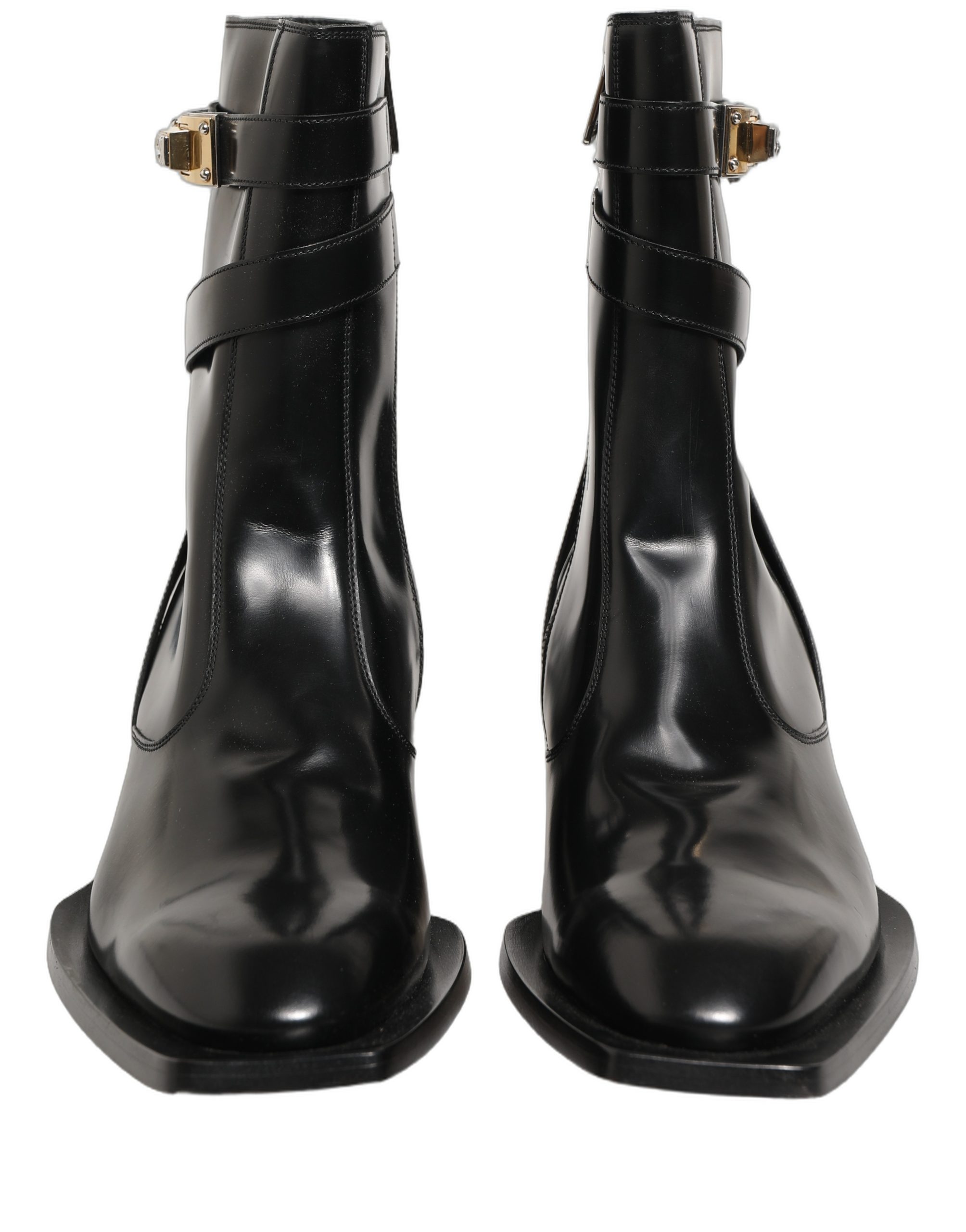 Dolce & Gabbana Black Leather DG Plaque Mid Calf Boots Shoes - Image 5