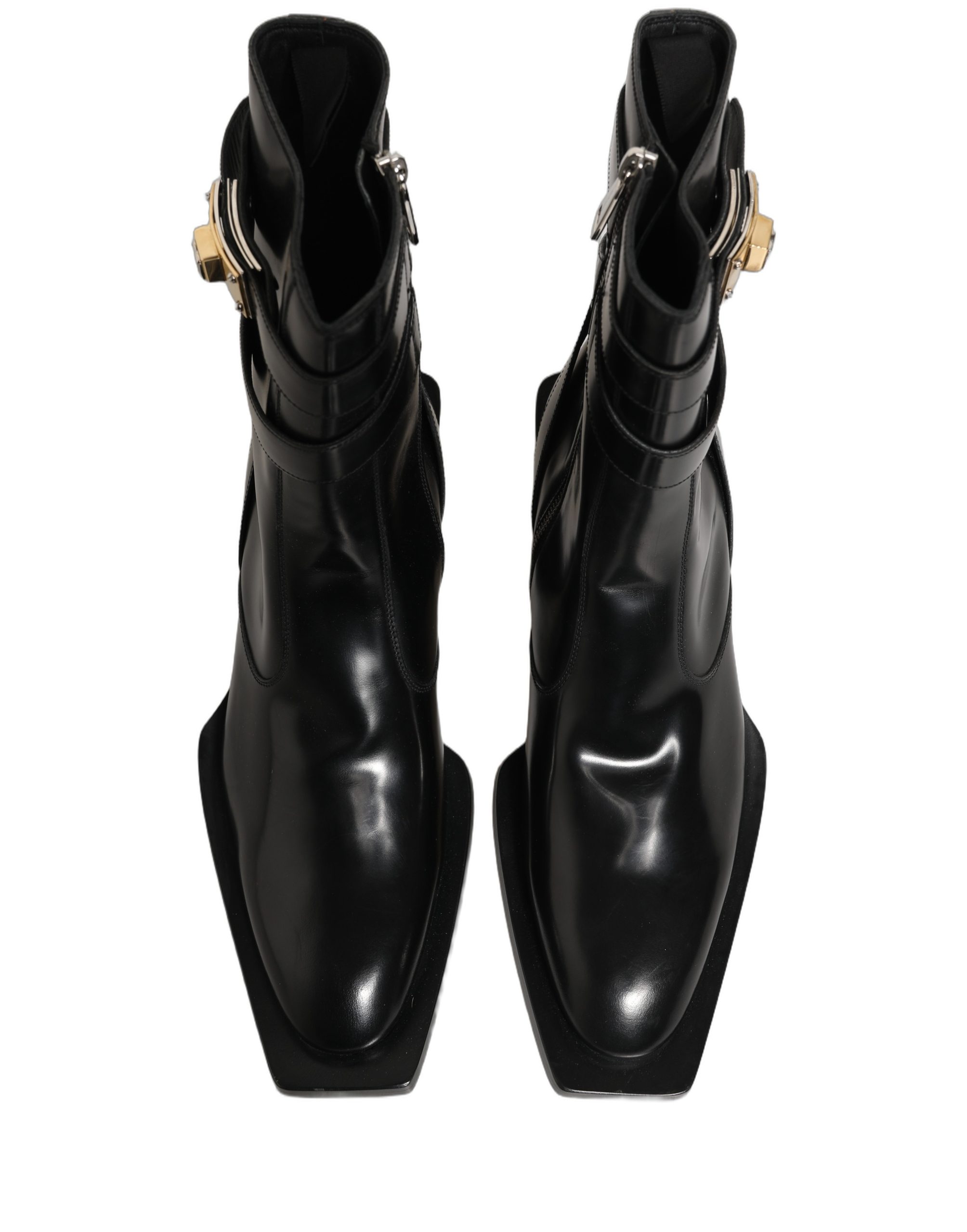 Dolce & Gabbana Black Leather DG Plaque Mid Calf Boots Shoes - Image 6