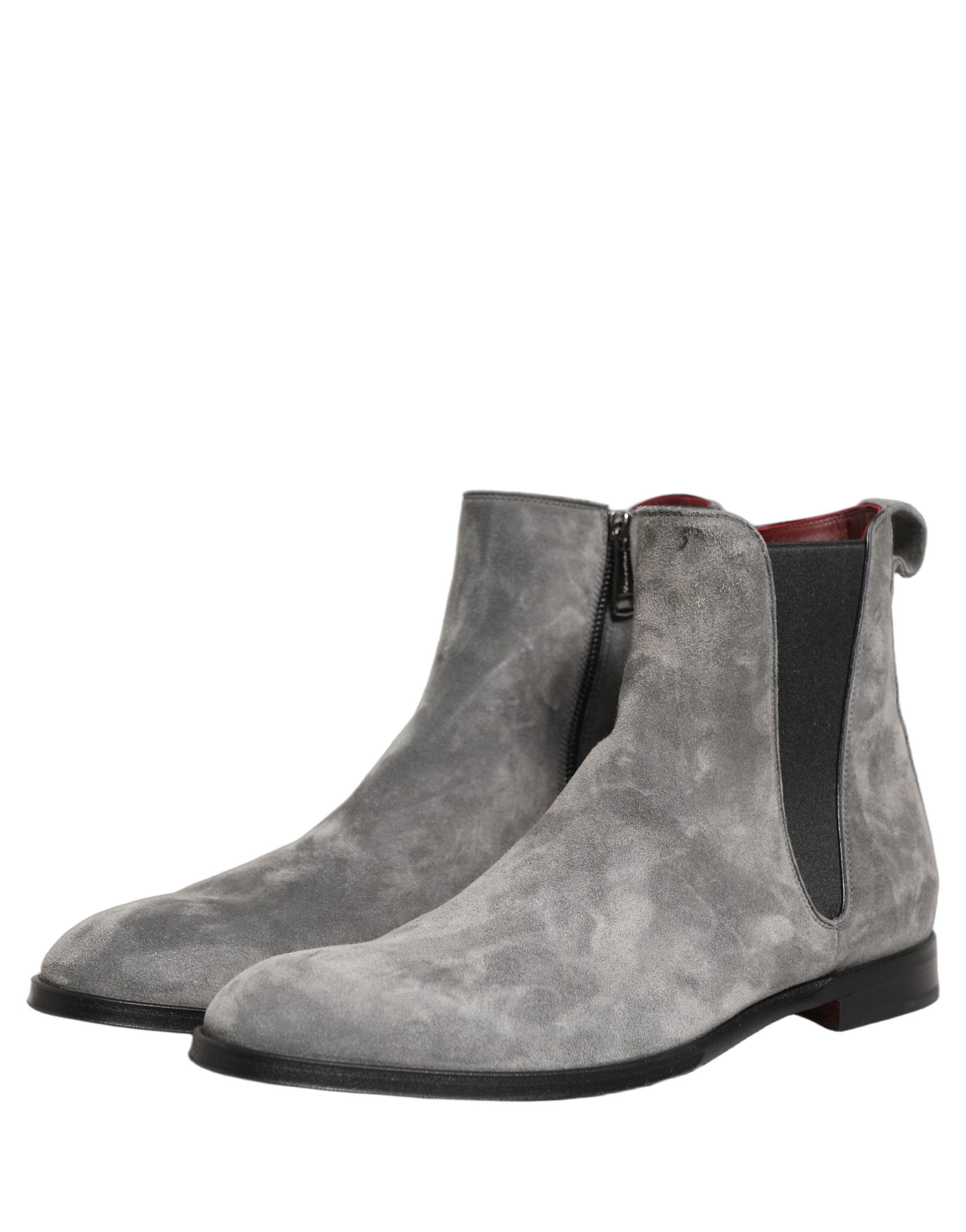 Dolce & Gabbana Gray Suede Leather Chelsea Boots Shoes - Image 5