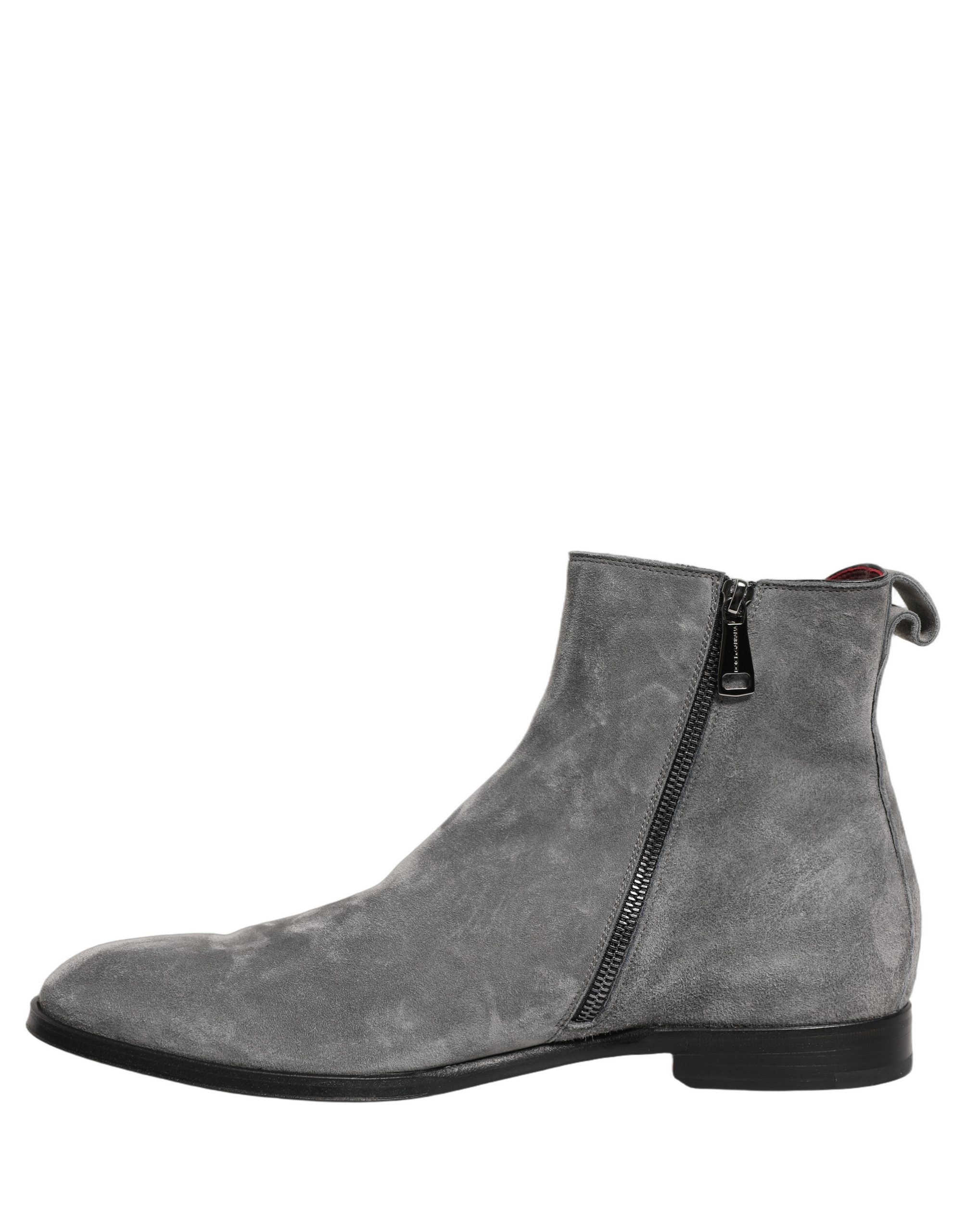 Dolce & Gabbana Gray Suede Leather Chelsea Boots Shoes - Image 7