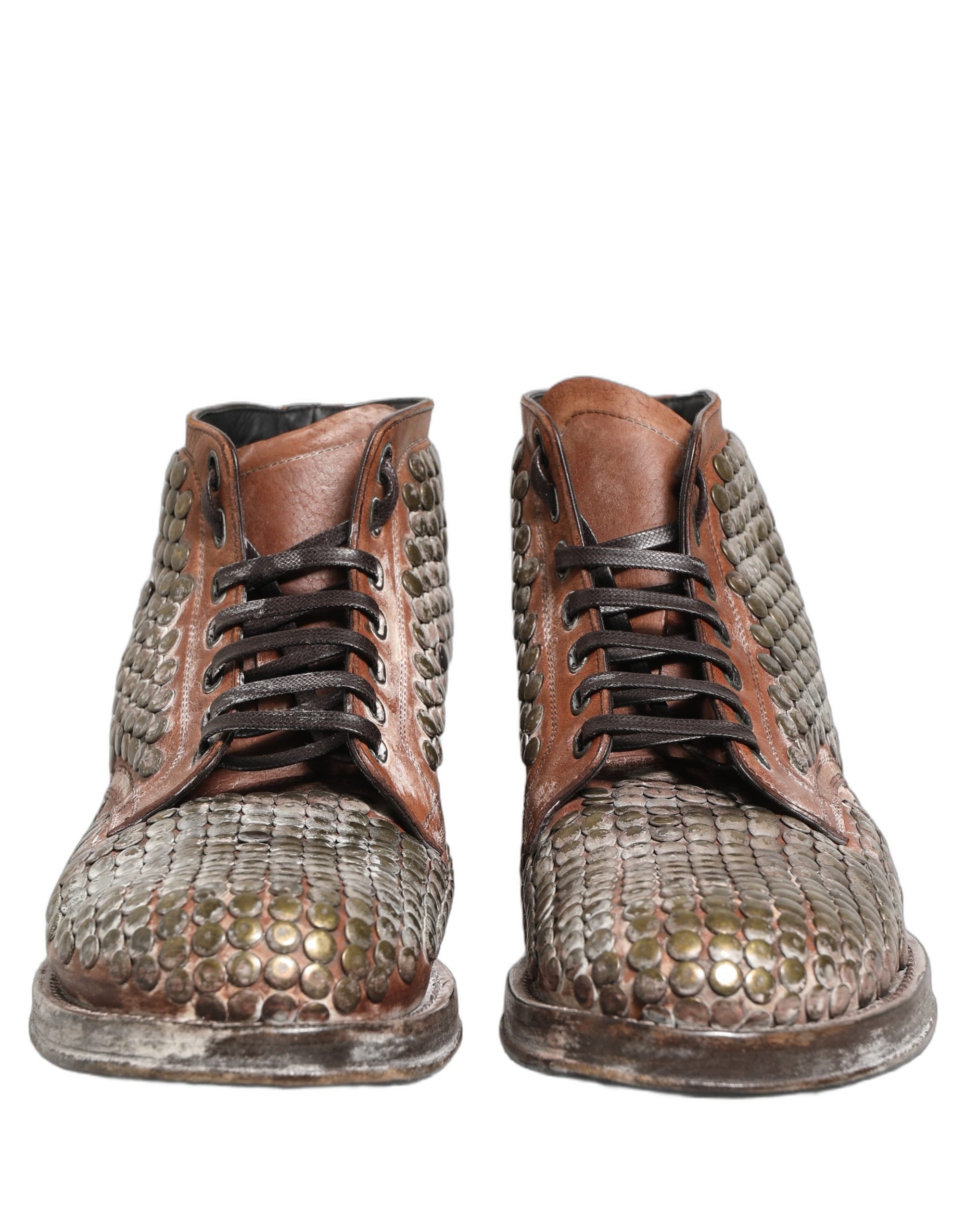 Dolce & Gabbana Brown Leather Runway Studs Ankle Boots Shoes - Image 3