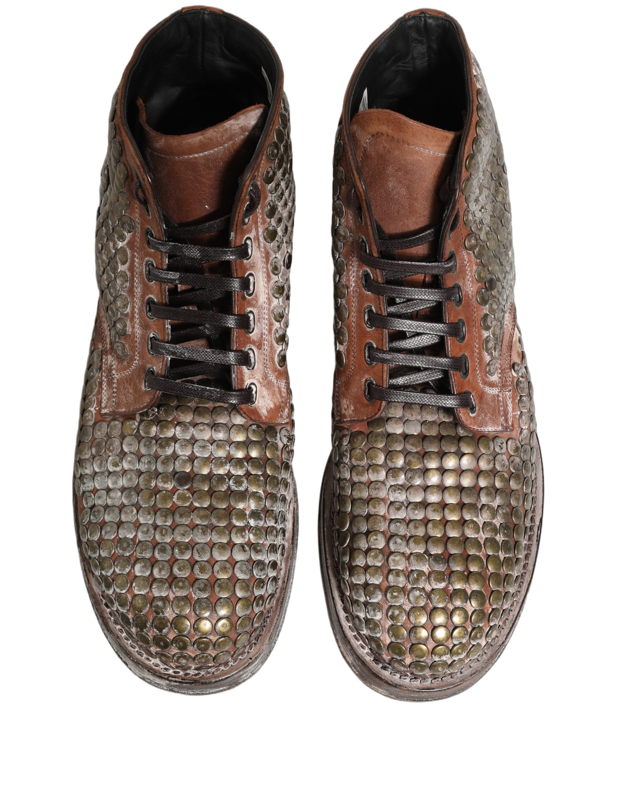 Dolce & Gabbana Brown Leather Runway Studs Ankle Boots Shoes - Image 4