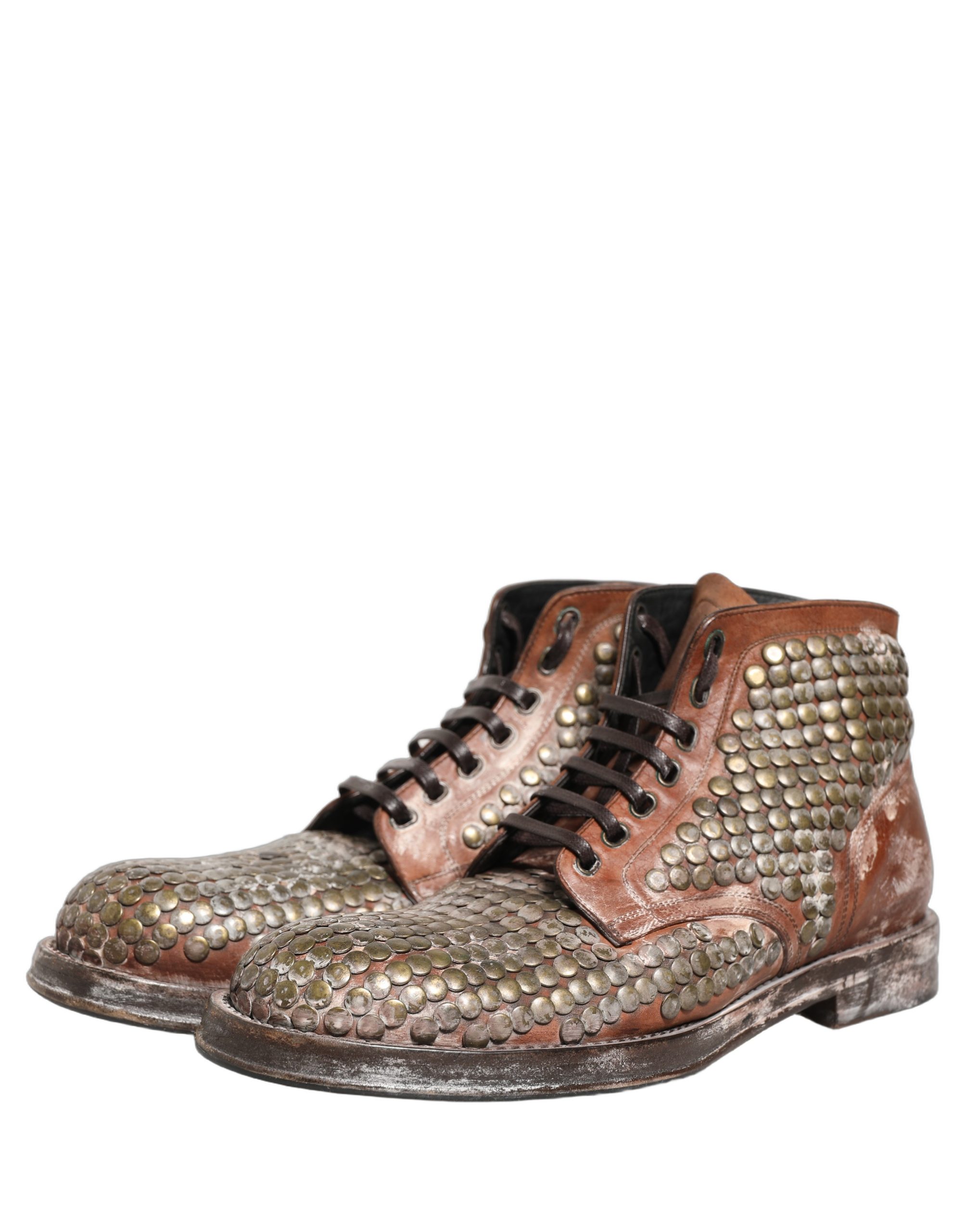 Dolce & Gabbana Brown Leather Runway Studs Ankle Boots Shoes - Image 5
