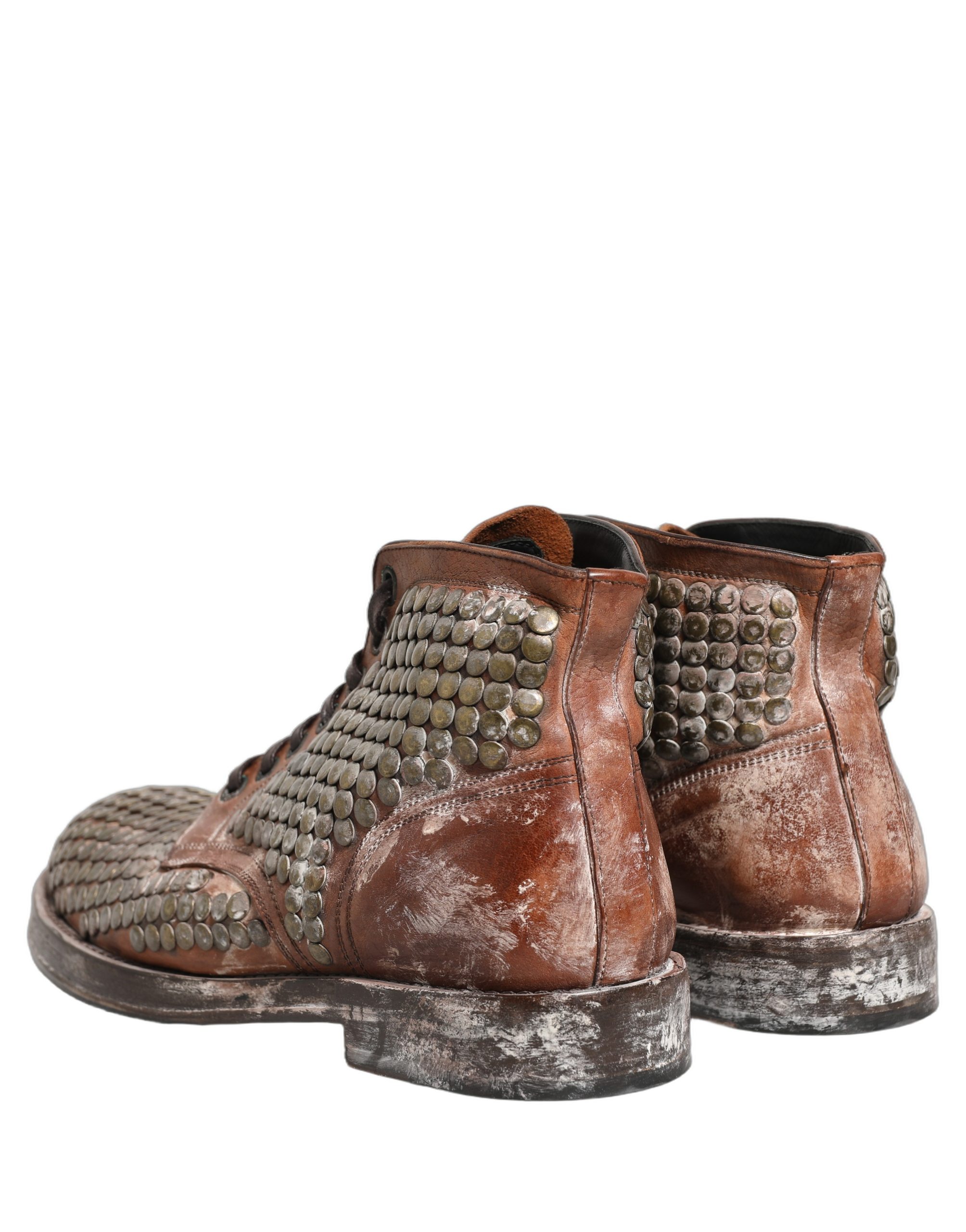 Dolce & Gabbana Brown Leather Runway Studs Ankle Boots Shoes - Image 6