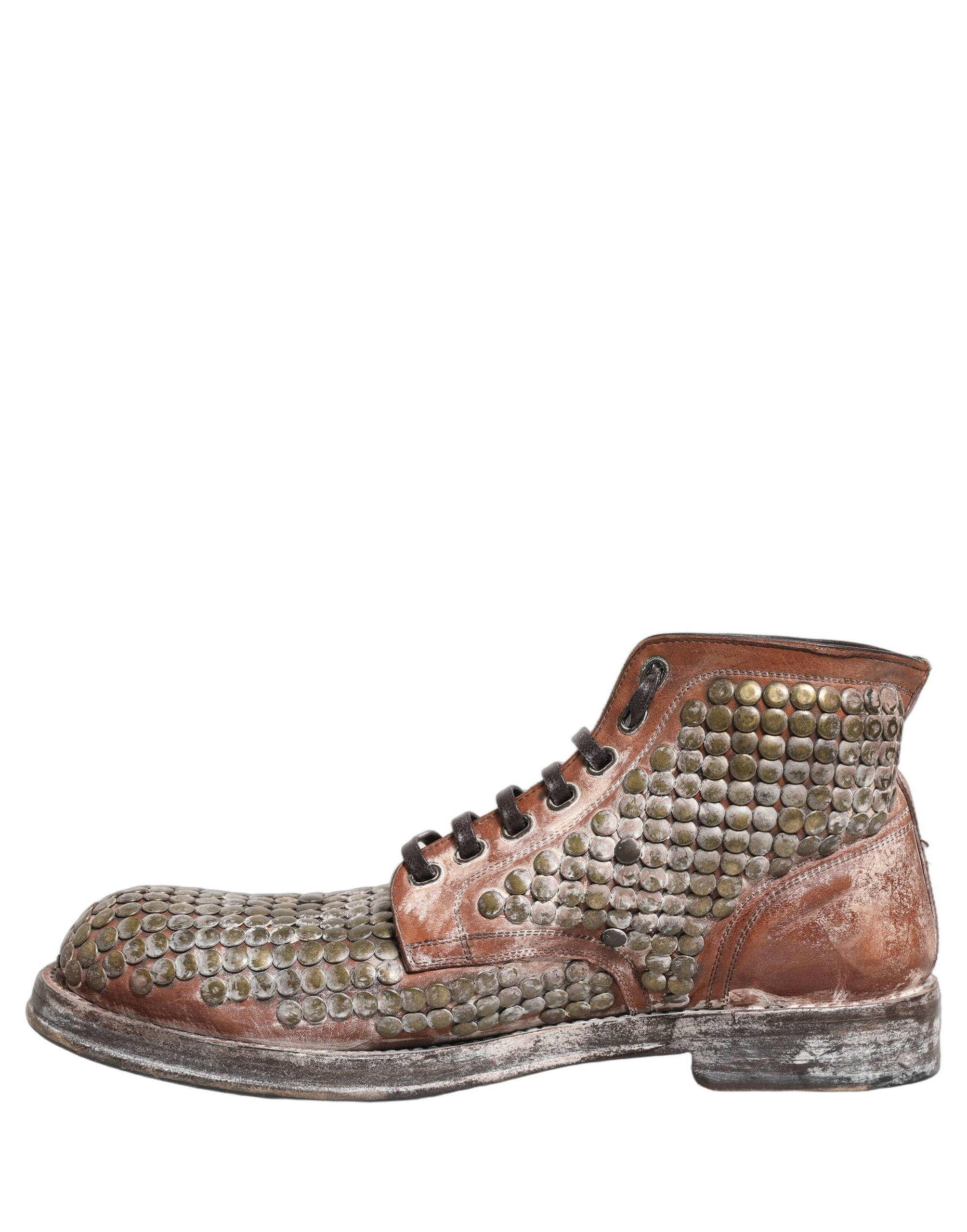 Dolce & Gabbana Brown Leather Runway Studs Ankle Boots Shoes - Image 7