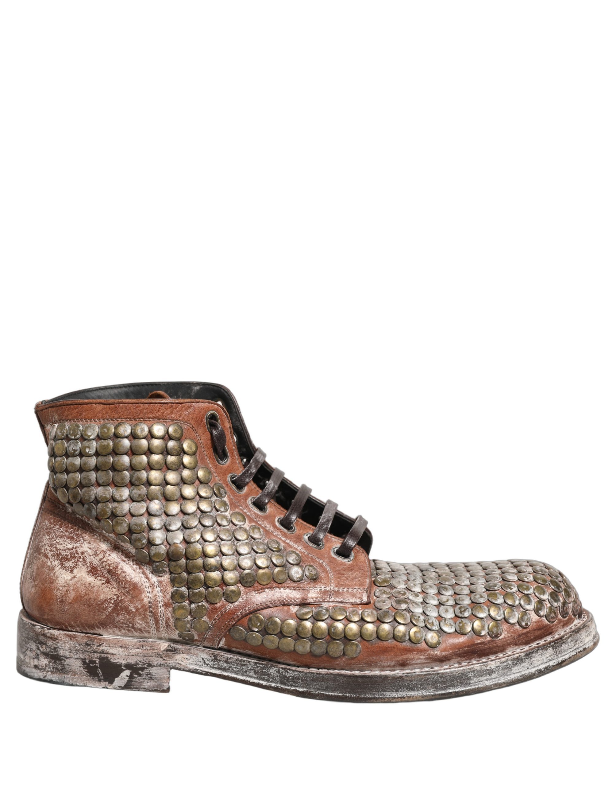 Dolce & Gabbana Brown Leather Runway Studs Ankle Boots Shoes - Image 2