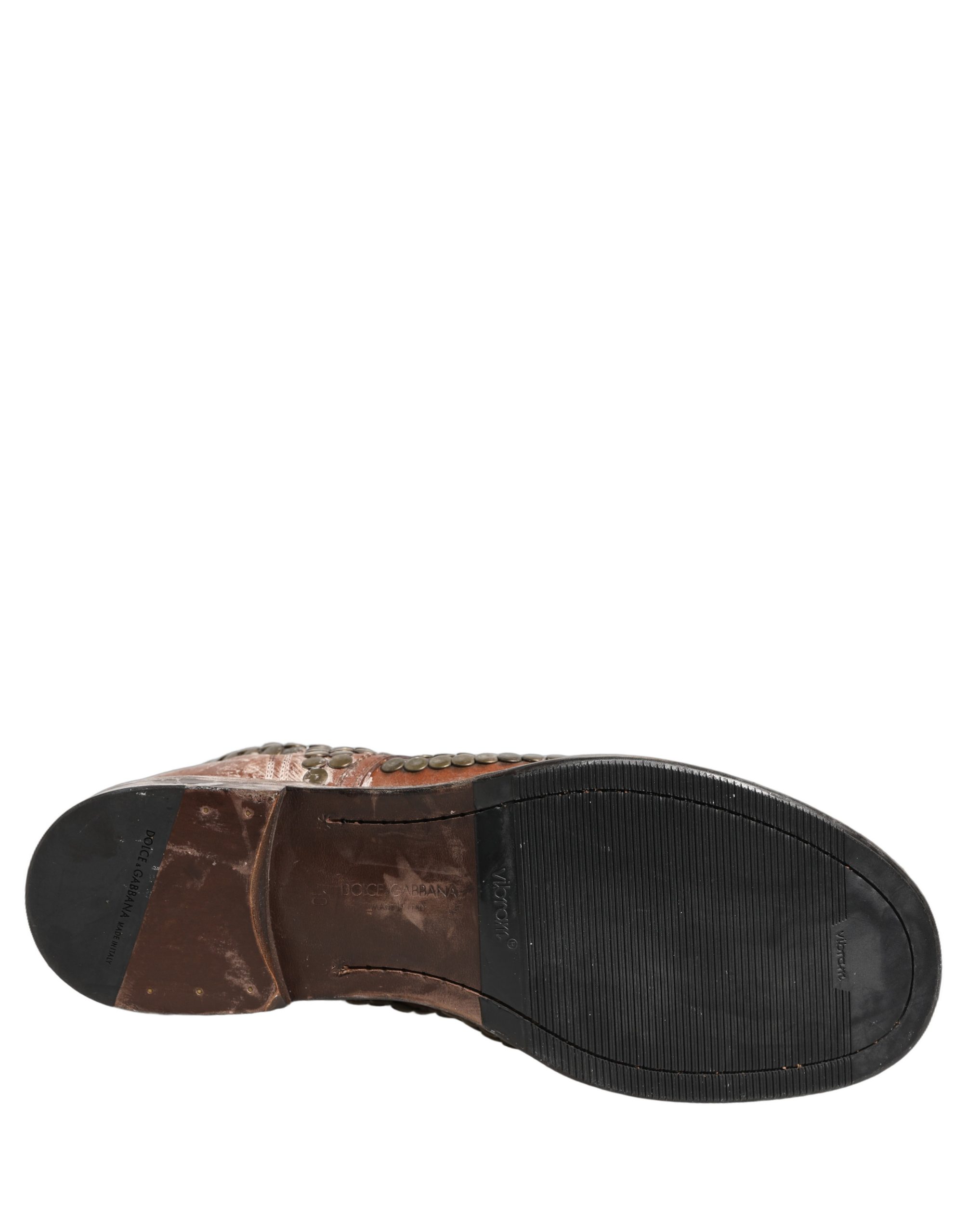 Dolce & Gabbana Brown Leather Runway Studs Ankle Boots Shoes - Image 8