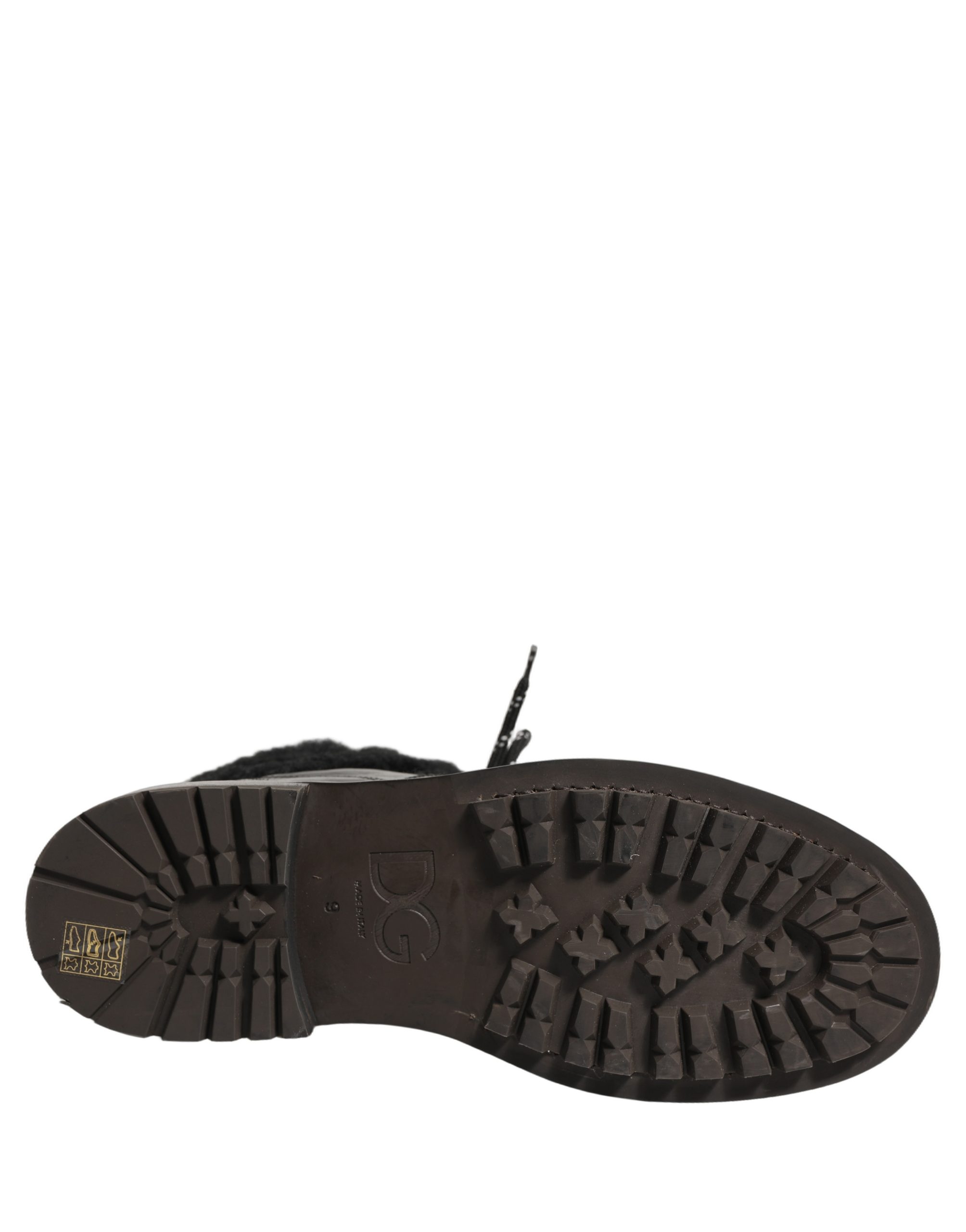 Dolce & Gabbana Black Trekking Fur Lace Leather Boots Shoes - Image 8