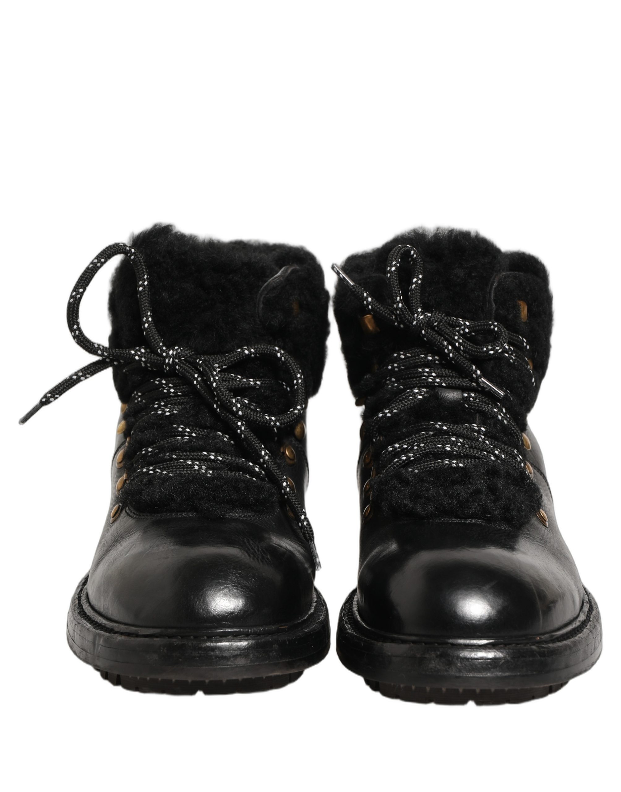 Dolce & Gabbana Black Trekking Fur Lace Leather Boots Shoes - Image 3