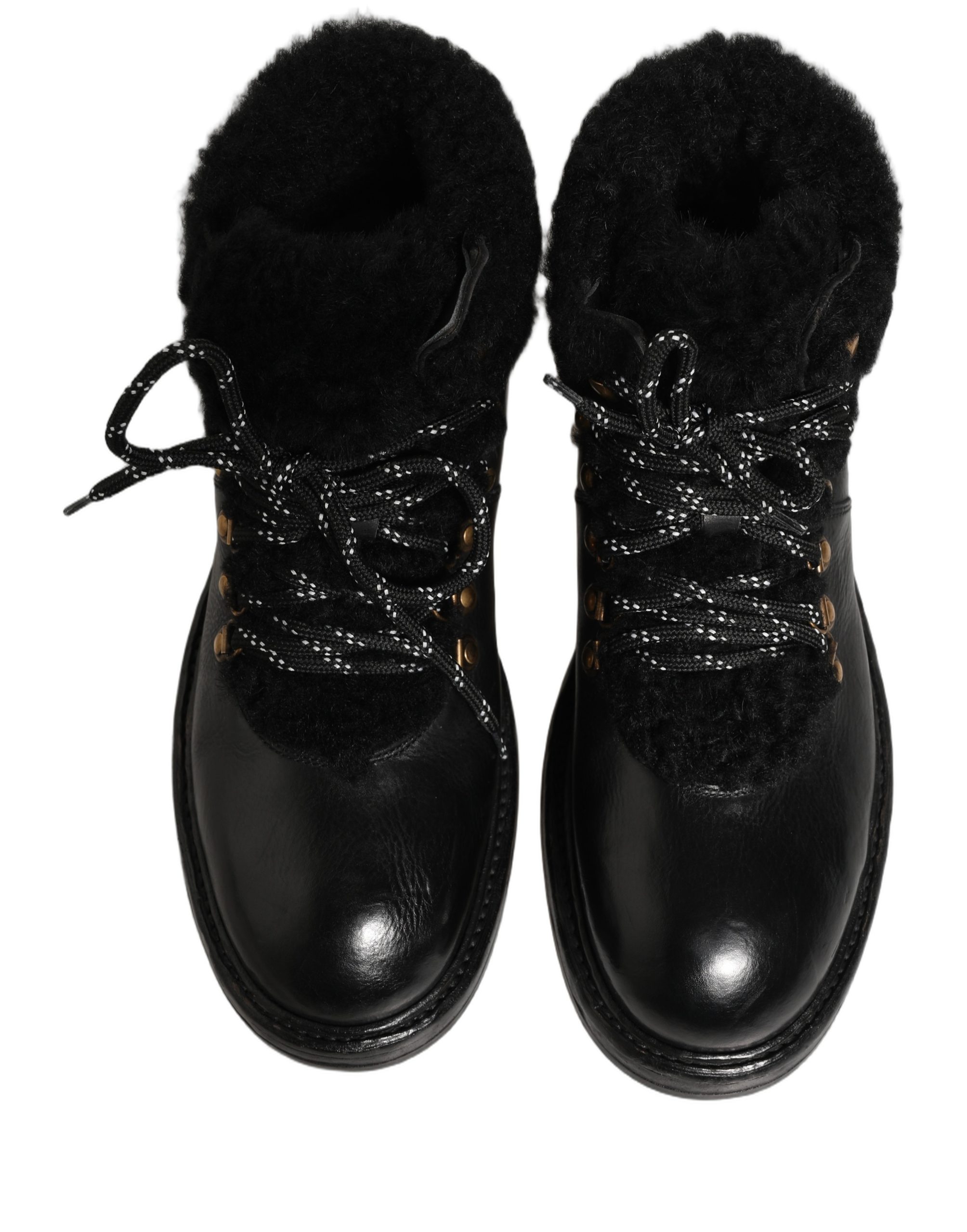 Dolce & Gabbana Black Trekking Fur Lace Leather Boots Shoes - Image 4