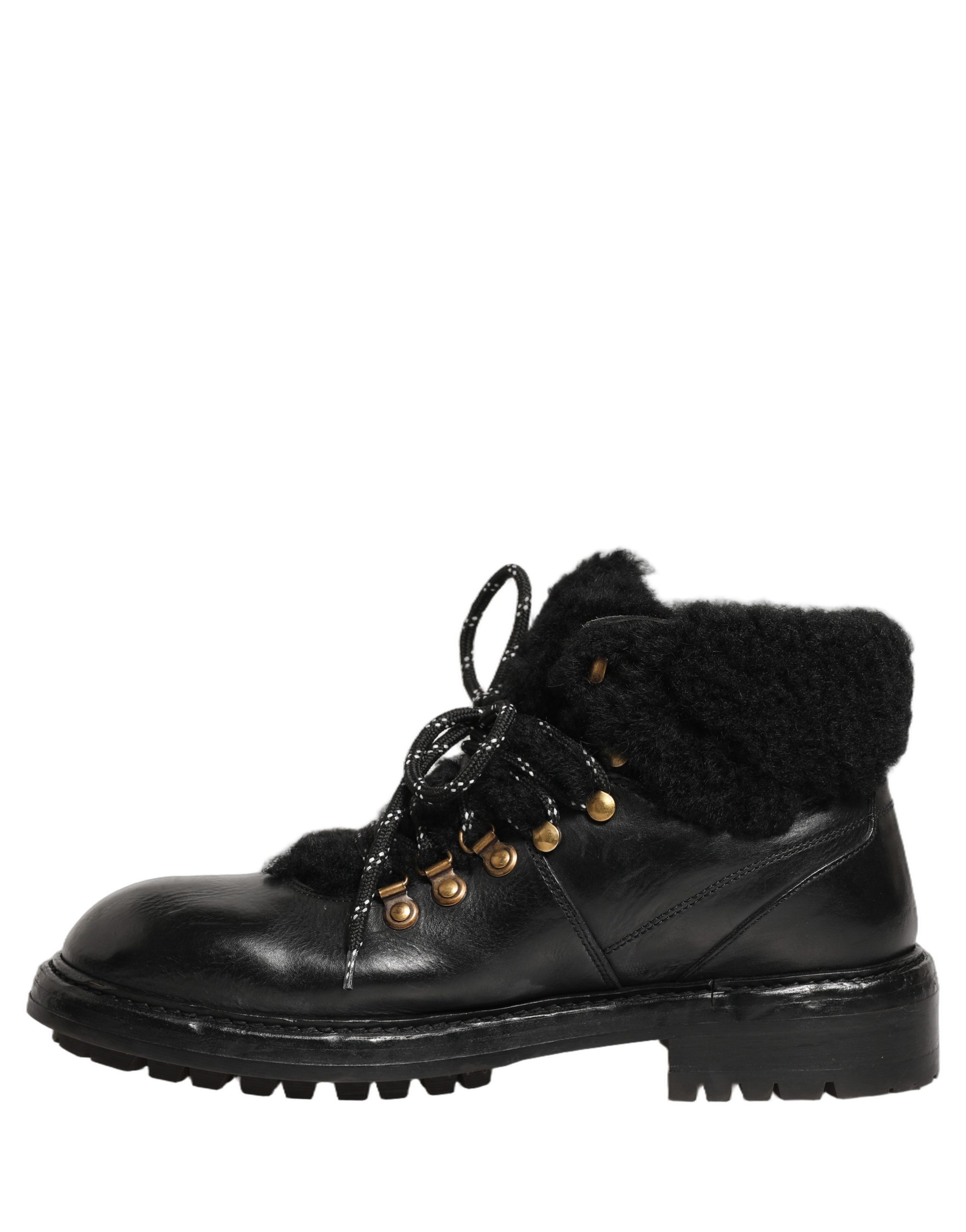 Dolce & Gabbana Black Trekking Fur Lace Leather Boots Shoes - Image 7