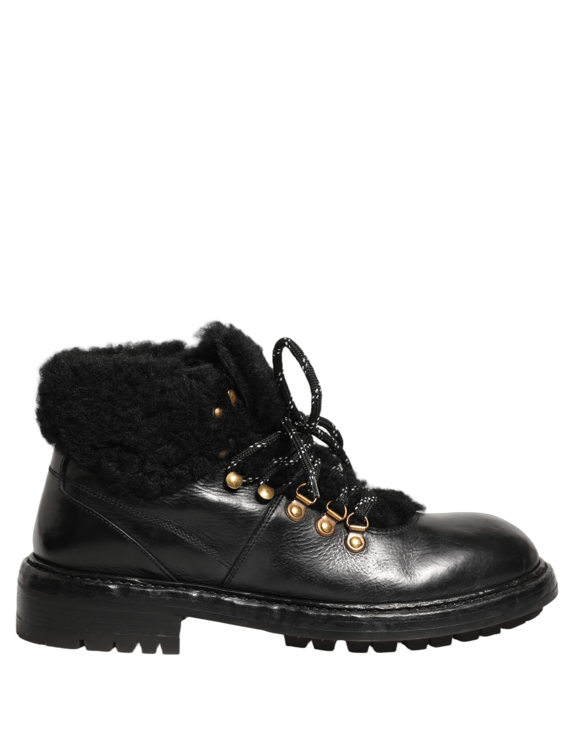 Dolce & Gabbana Black Trekking Fur Lace Leather Boots Shoes - Image 2