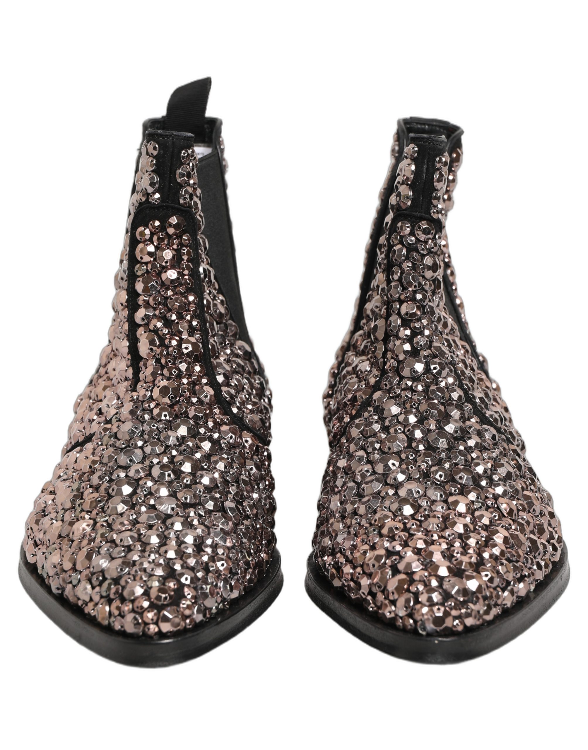 Dolce & Gabbana Silver Embellished Chelsea Ankle Boots Shoes - Image 3