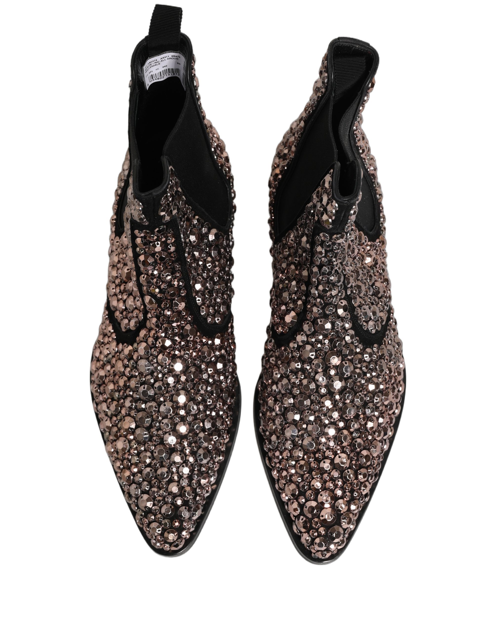 Dolce & Gabbana Silver Embellished Chelsea Ankle Boots Shoes - Image 4