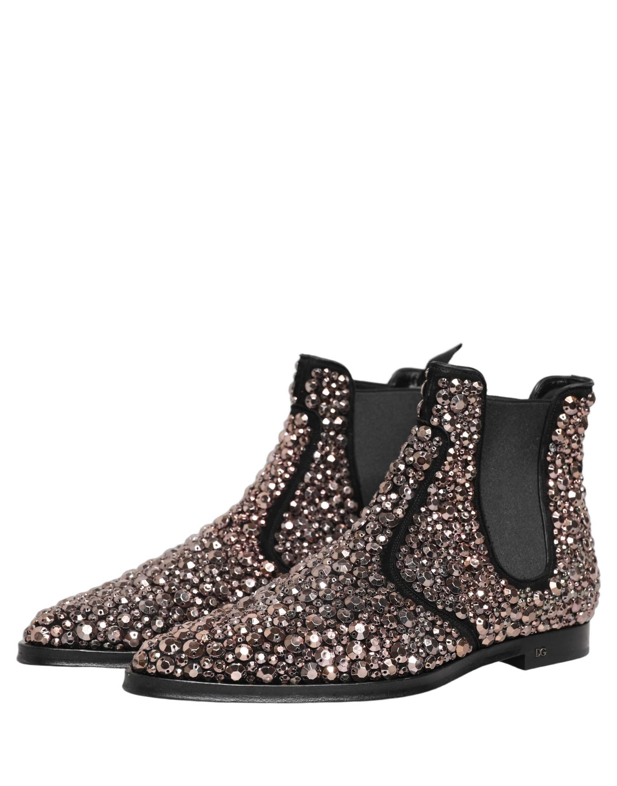 Dolce & Gabbana Silver Embellished Chelsea Ankle Boots Shoes - Image 5