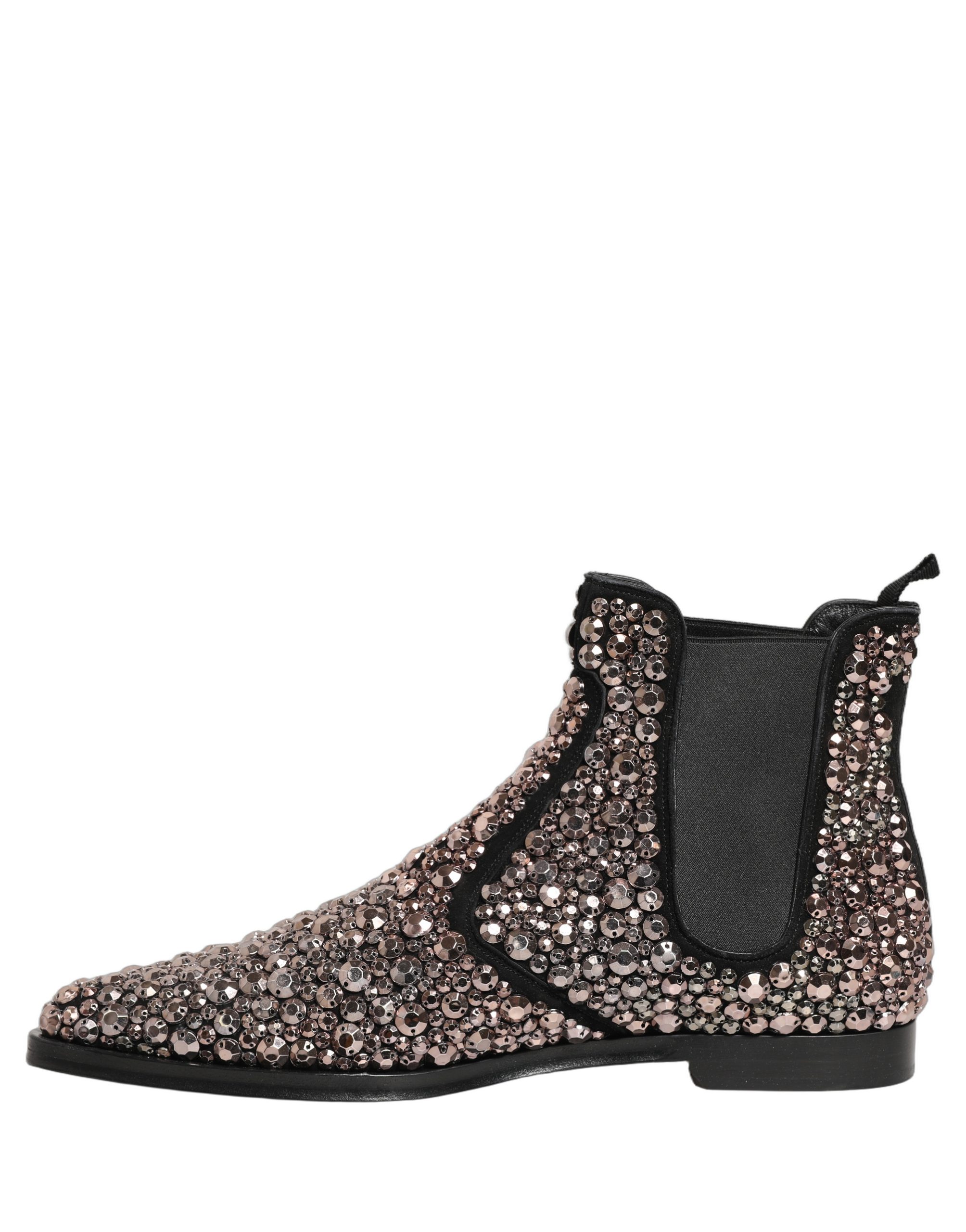 Dolce & Gabbana Silver Embellished Chelsea Ankle Boots Shoes - Image 7
