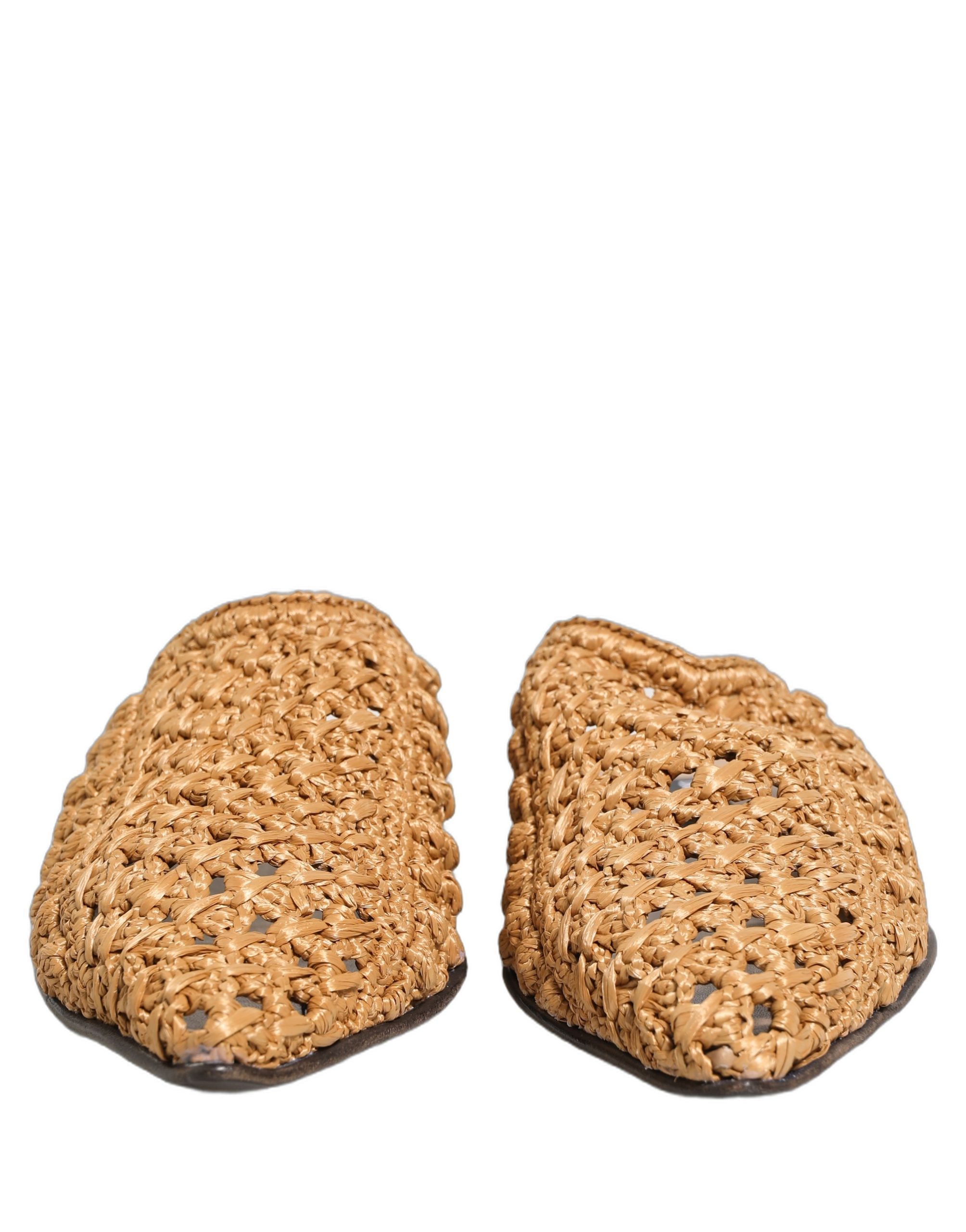 Dolce & Gabbana Beige Woven Straw Slides Sandals Flats Shoes - Image 3