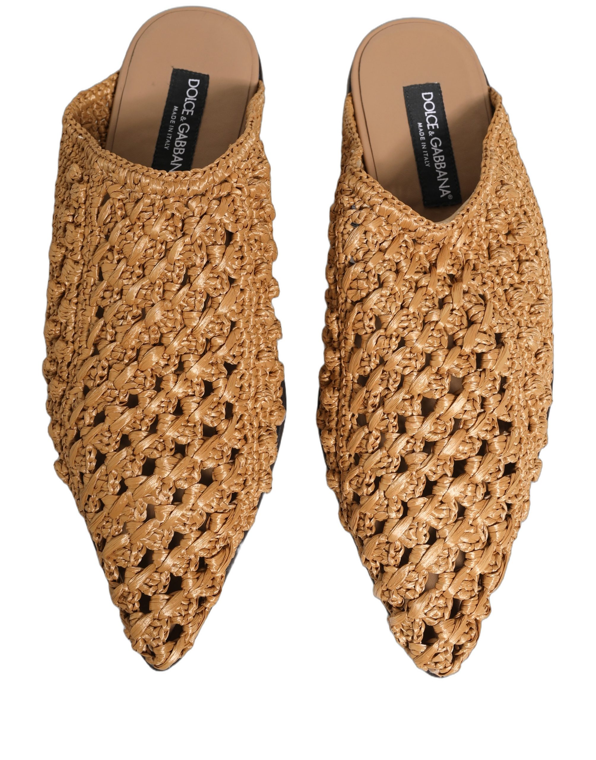 Dolce & Gabbana Beige Woven Straw Slides Sandals Flats Shoes - Image 4
