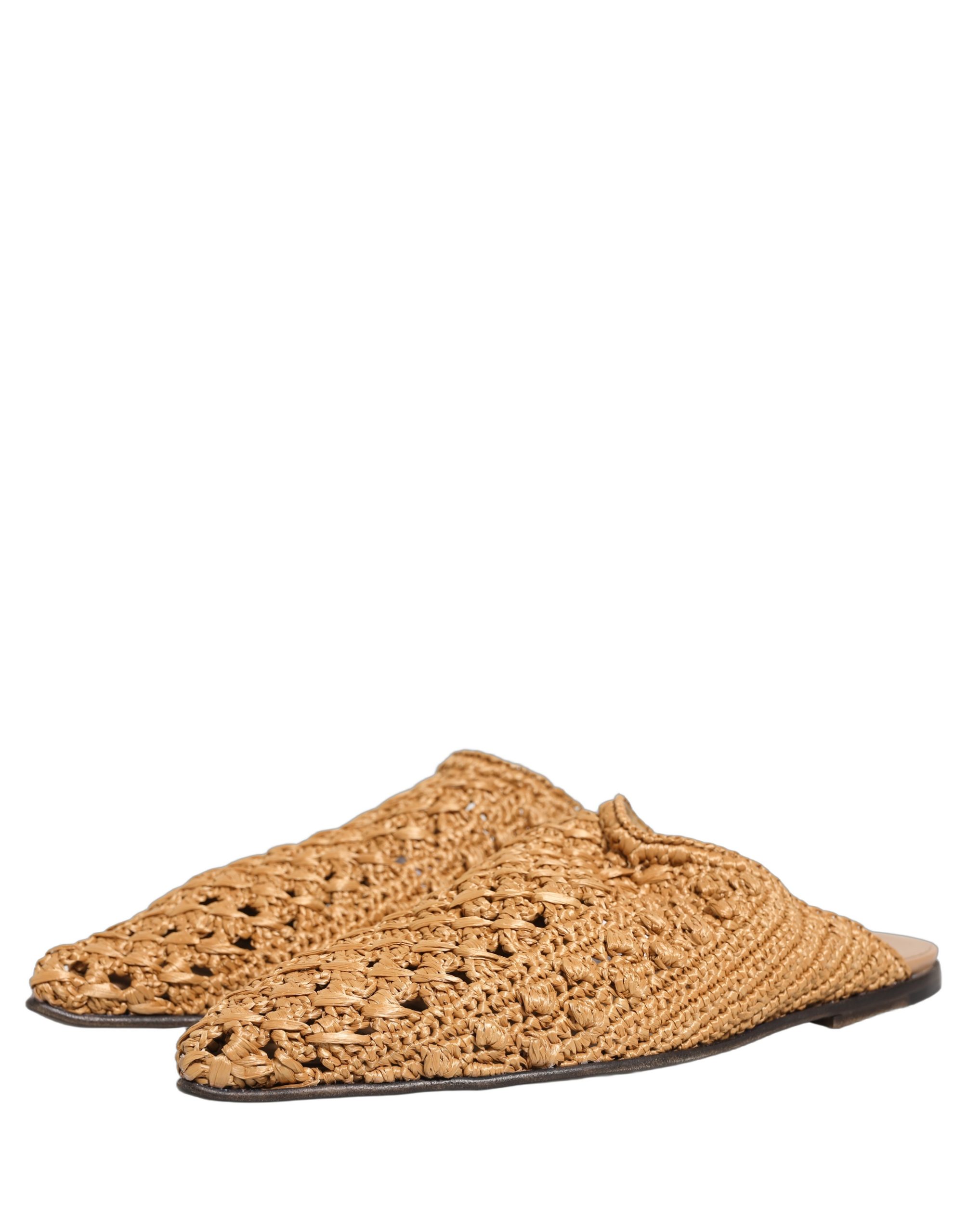 Dolce & Gabbana Beige Woven Straw Slides Sandals Flats Shoes - Image 5