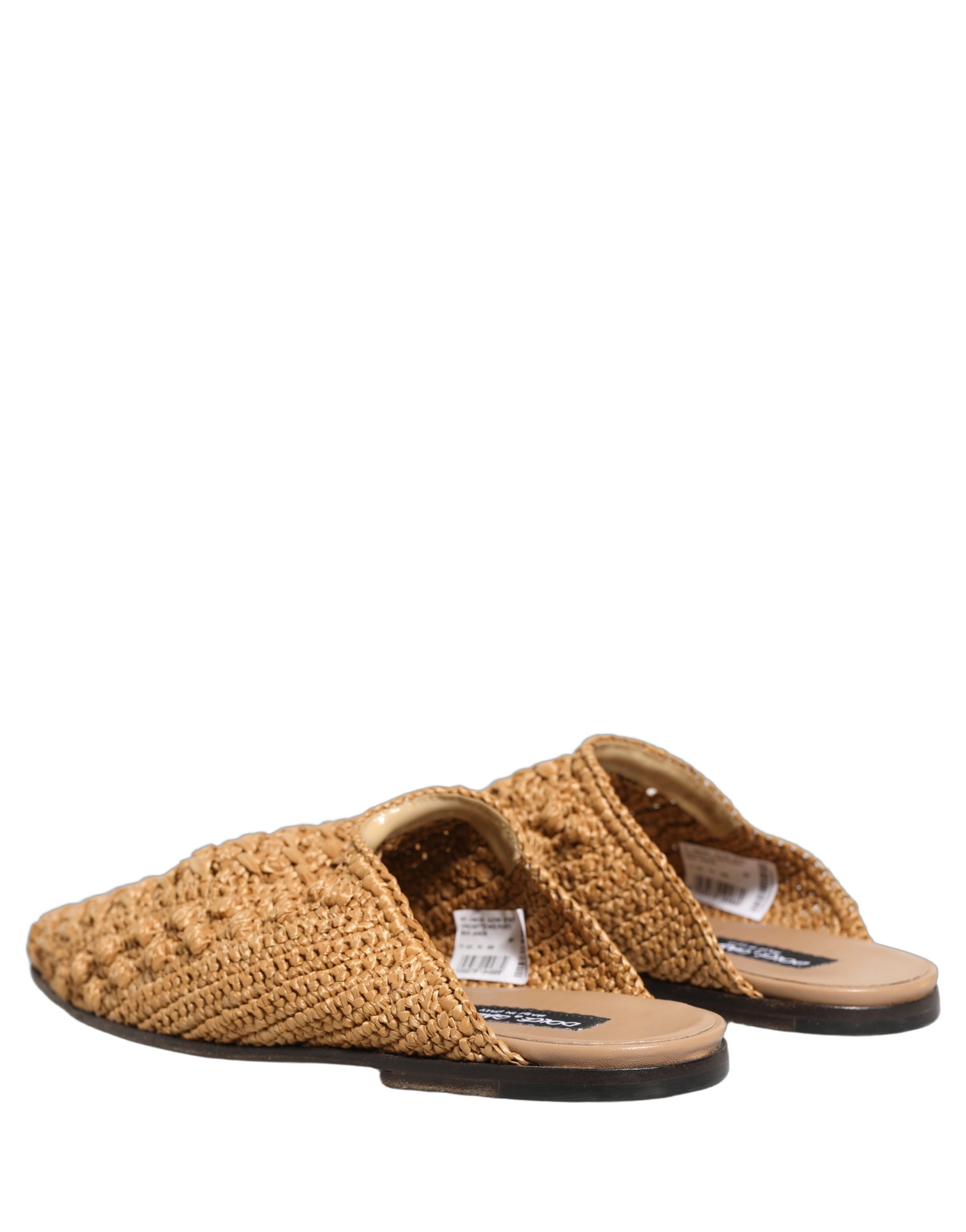 Dolce & Gabbana Beige Woven Straw Slides Sandals Flats Shoes - Image 6