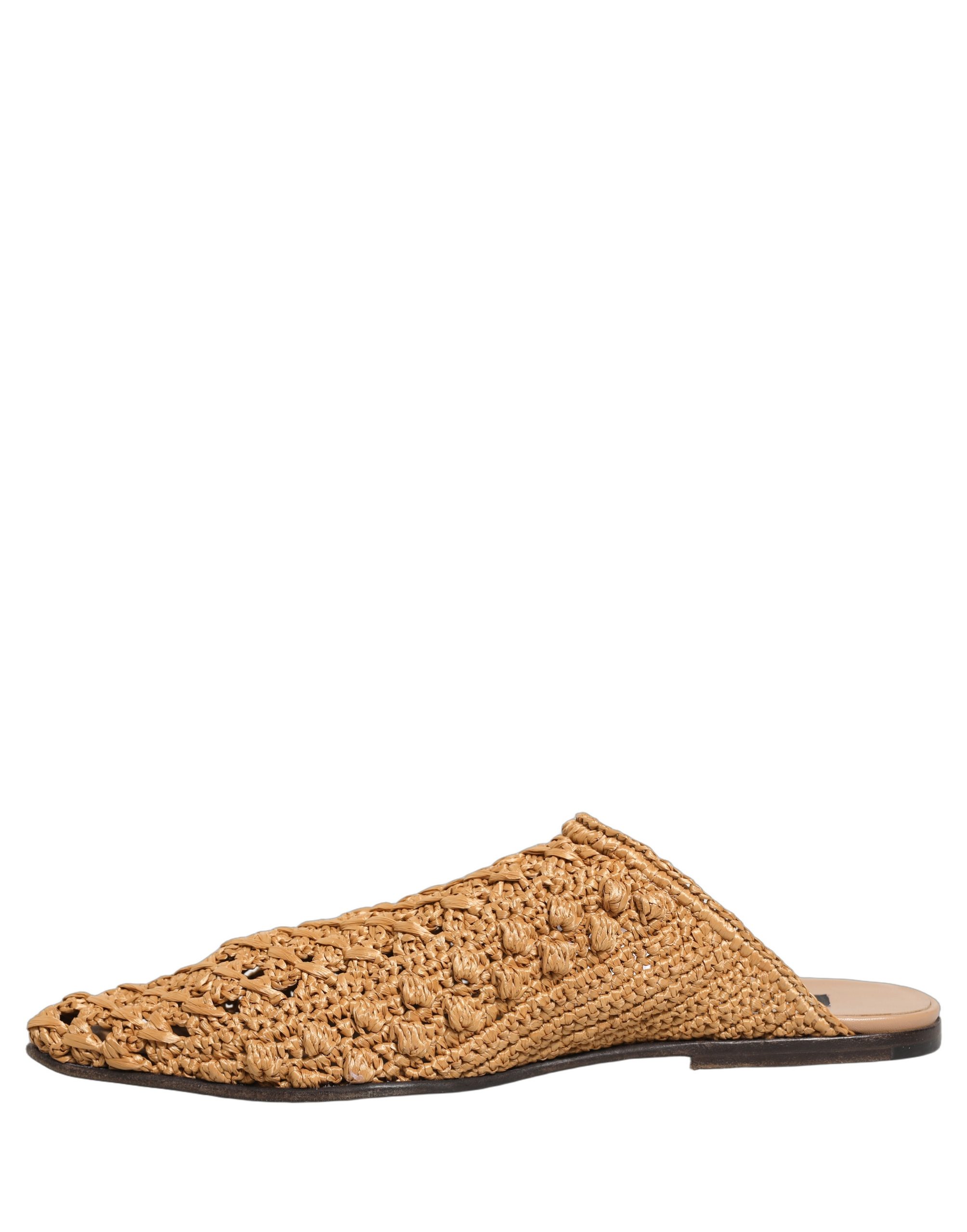 Dolce & Gabbana Beige Woven Straw Slides Sandals Flats Shoes - Image 7