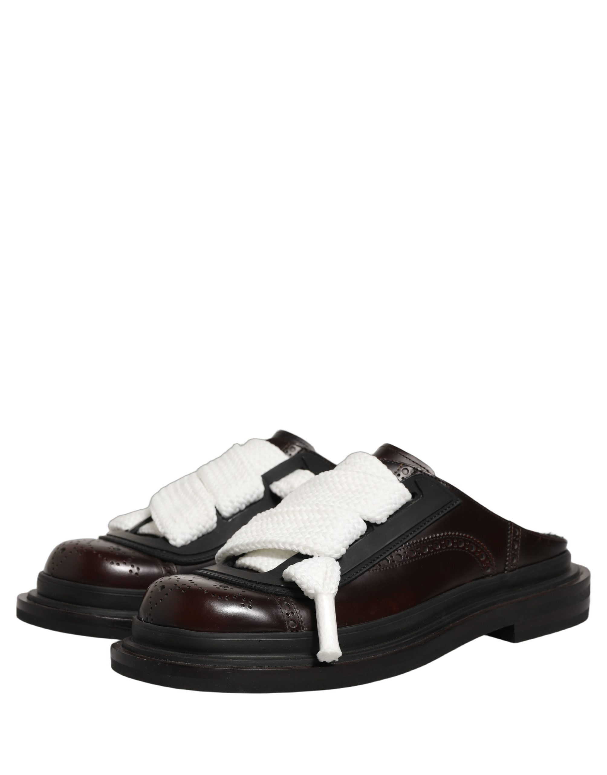 Dolce & Gabbana Brown Leather Slip On Flat Sandals Men Shoes - Image 5