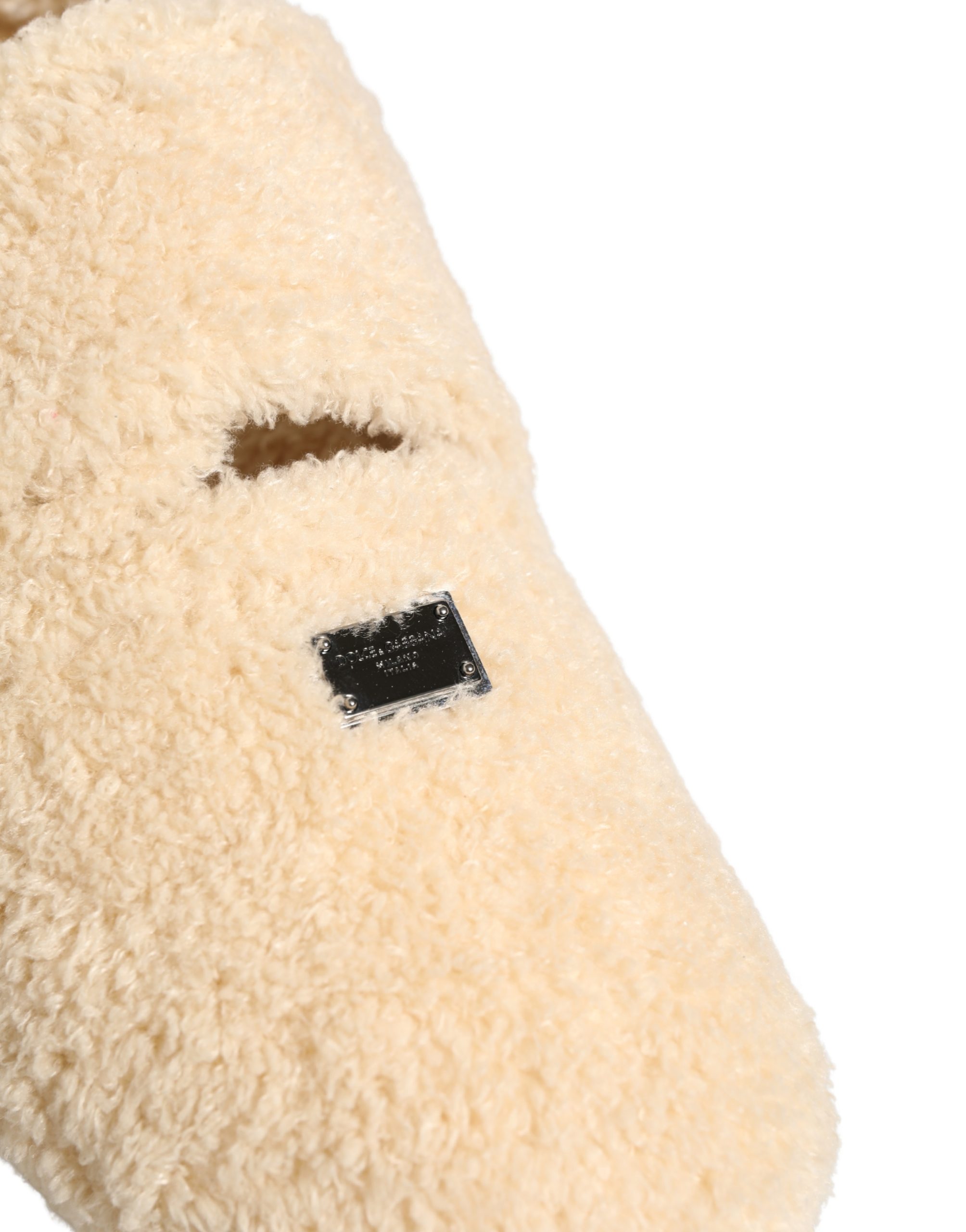 Dolce & Gabbana Beige Faux Fur Flats Men Slides Sandals Shoes - Image 3