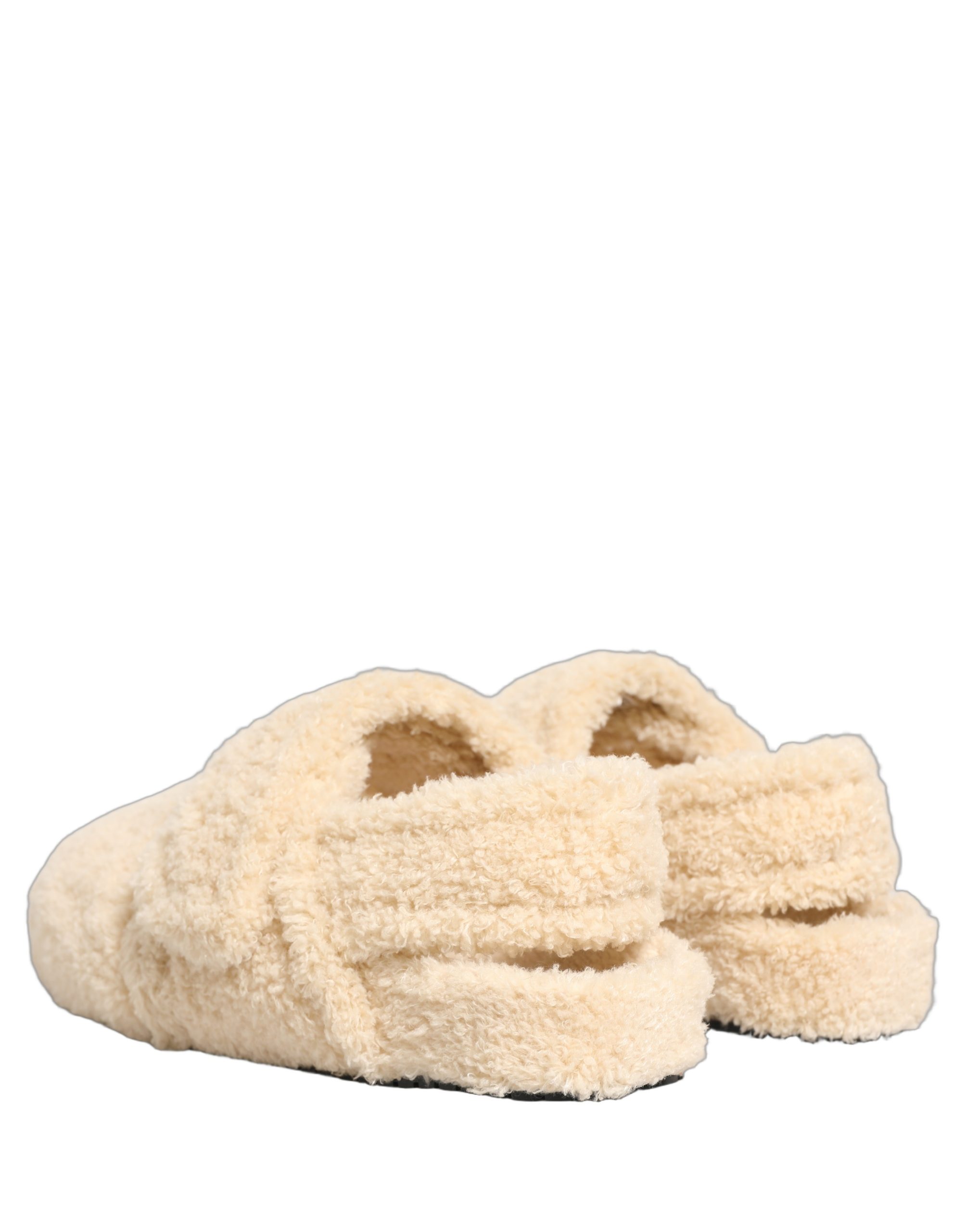 Dolce & Gabbana Beige Faux Fur Flats Men Slides Sandals Shoes - Image 7