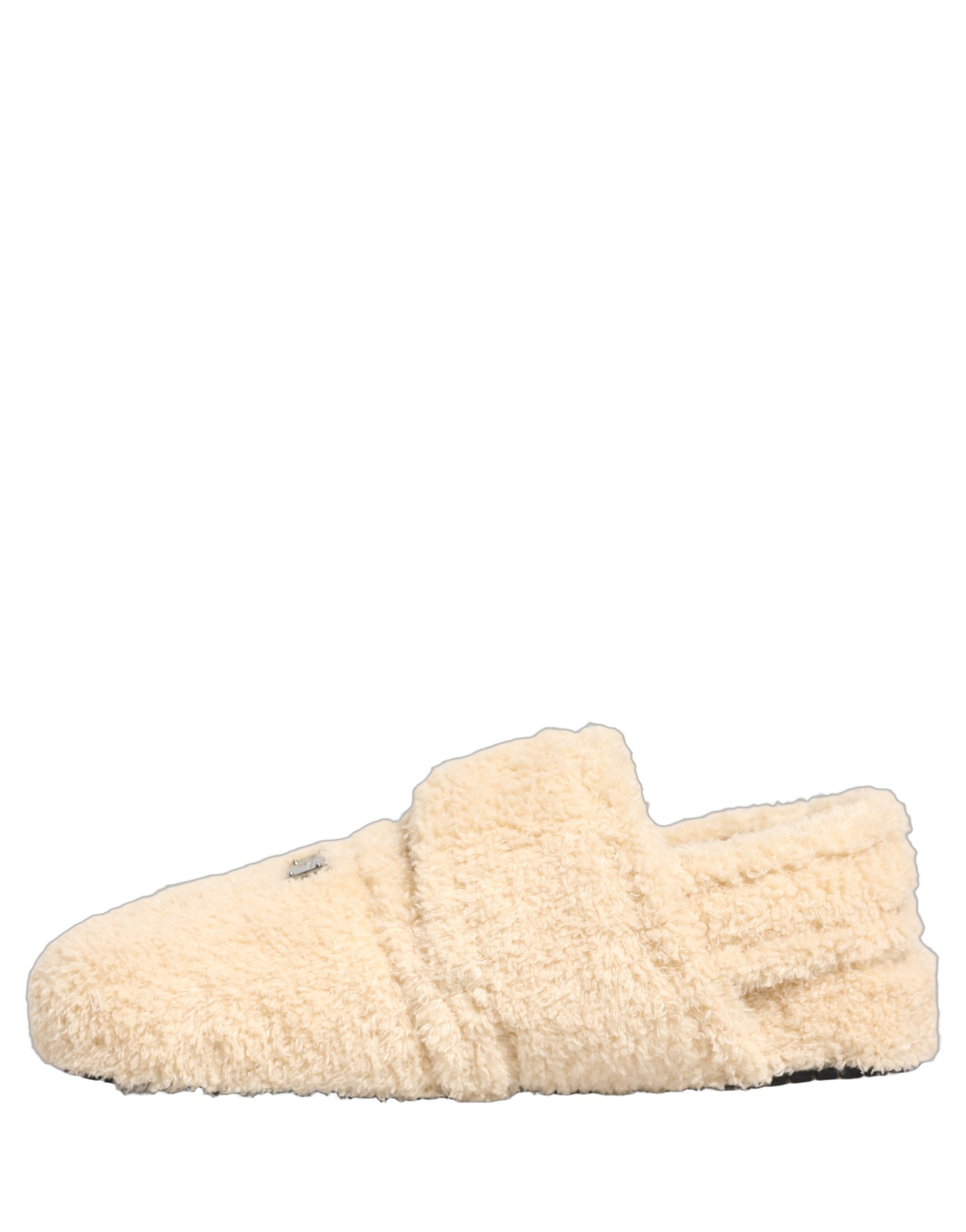 Dolce & Gabbana Beige Faux Fur Flats Men Slides Sandals Shoes - Image 8