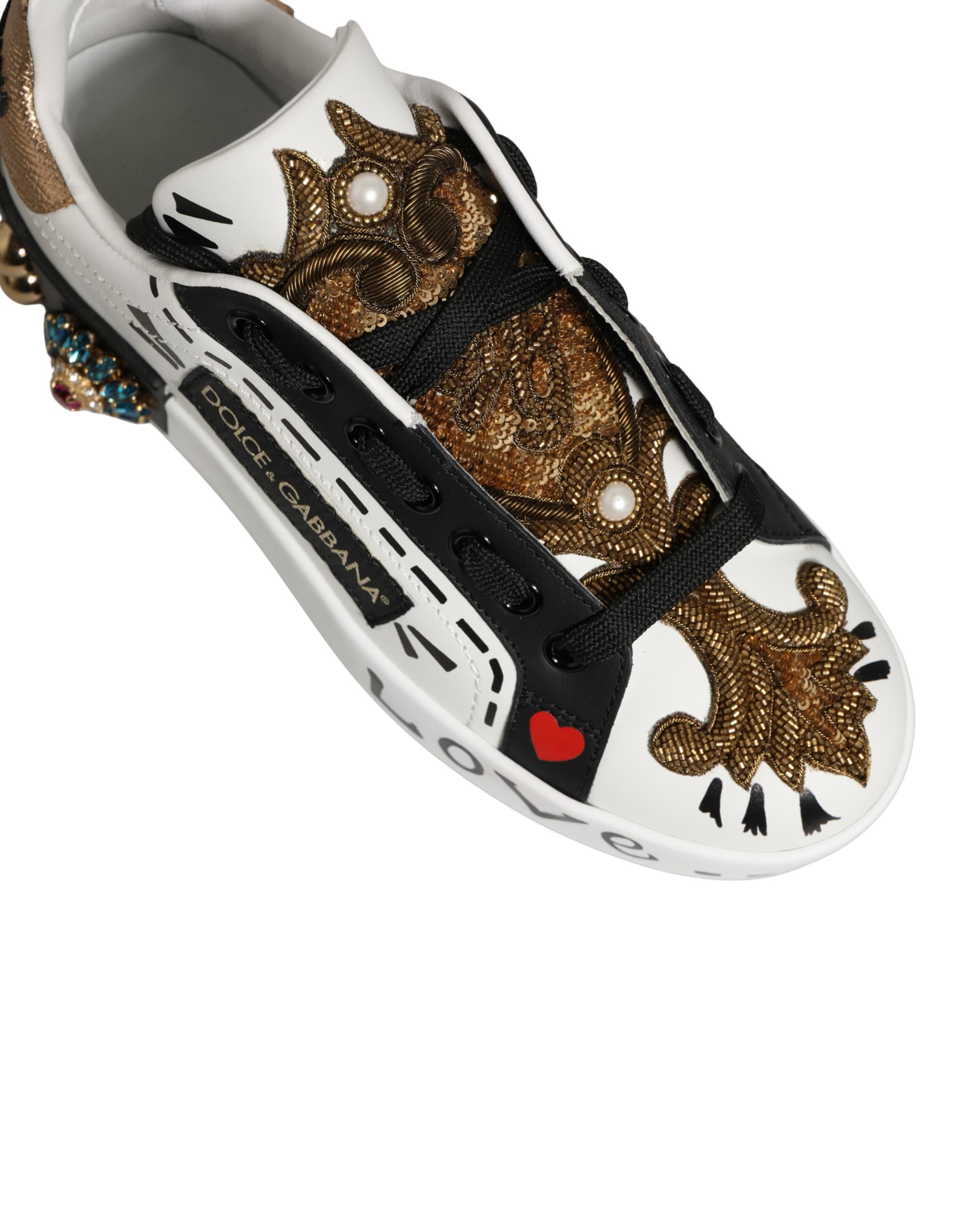 Dolce & Gabbana White Gold Studded Portofino Sneakers Shoes - Image 4