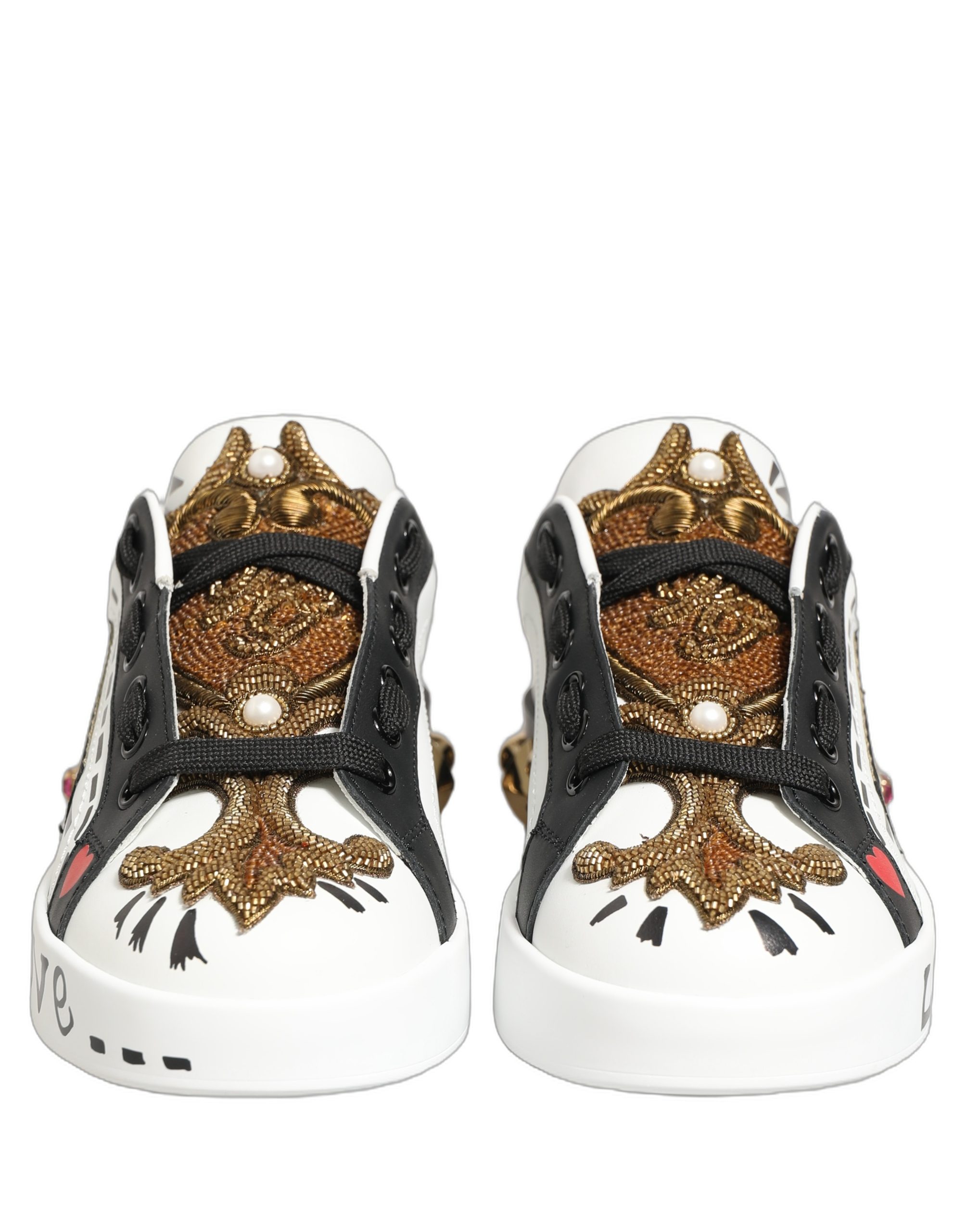 Dolce & Gabbana White Gold Studded Portofino Sneakers Shoes - Image 5
