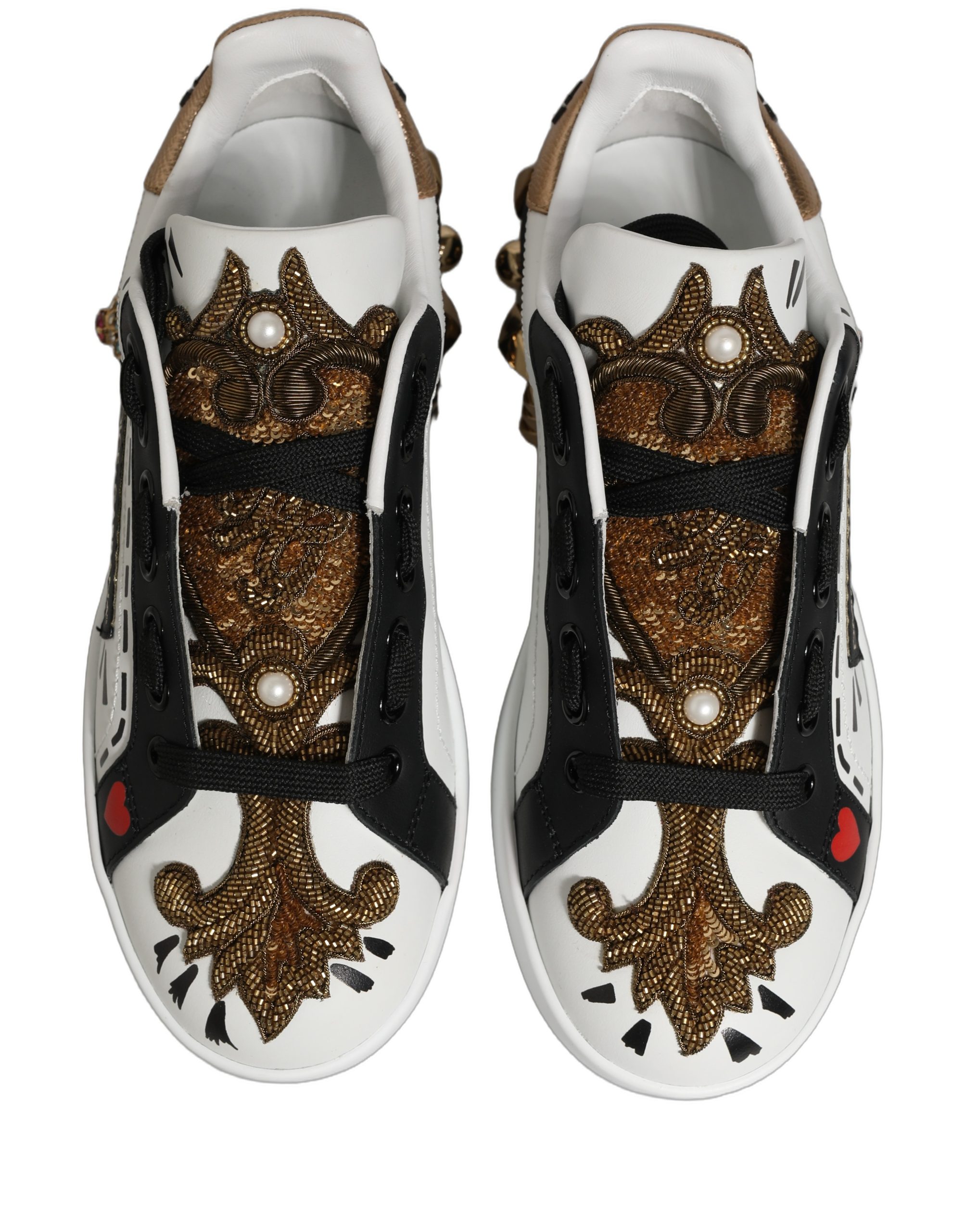 Dolce & Gabbana White Gold Studded Portofino Sneakers Shoes - Image 6