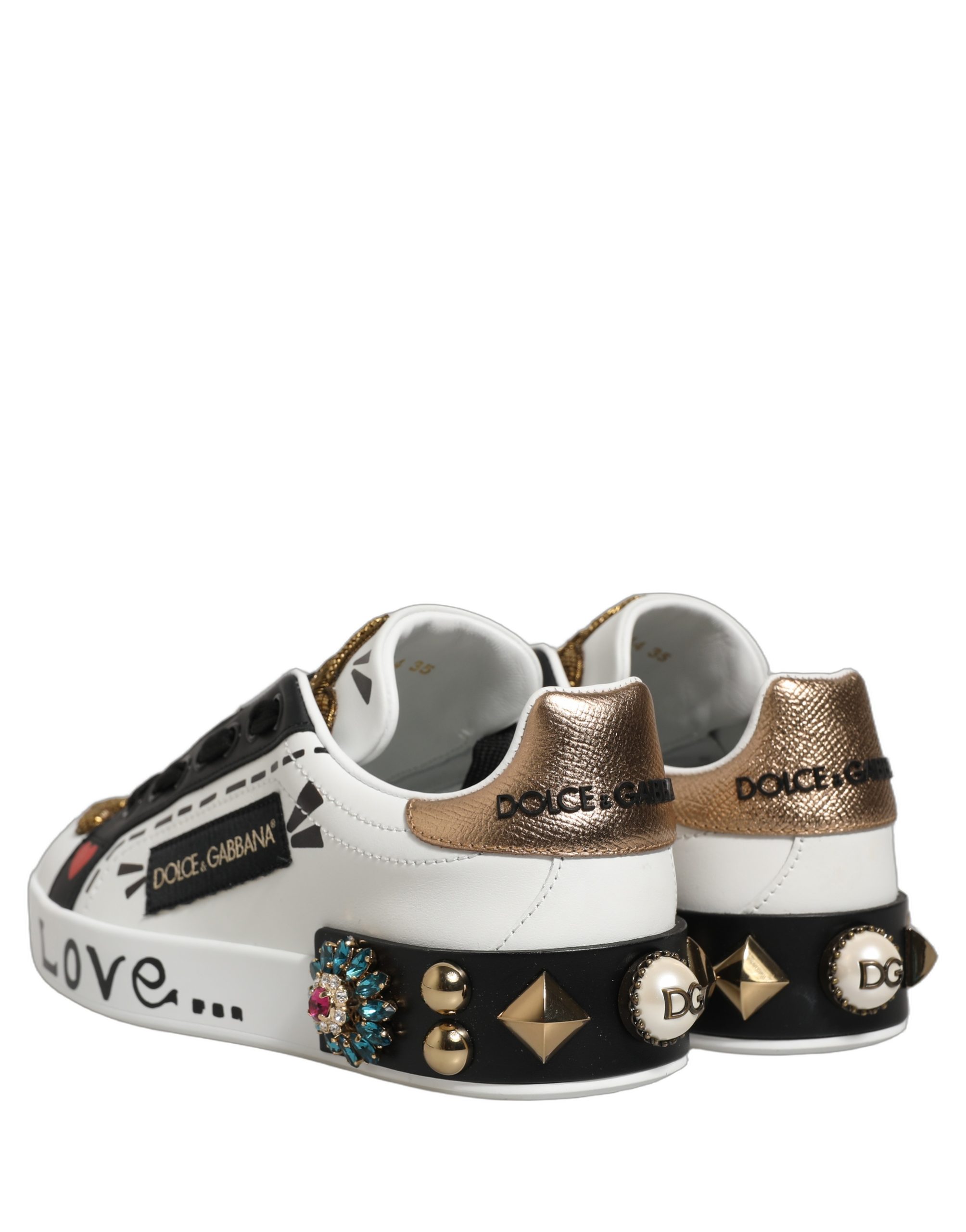 Dolce & Gabbana White Gold Studded Portofino Sneakers Shoes - Image 8
