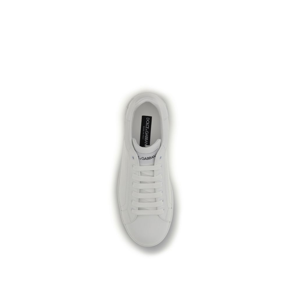 Dolce & Gabbana White Calf Leather Bos Taurus Low Top Sneakers - Image 4