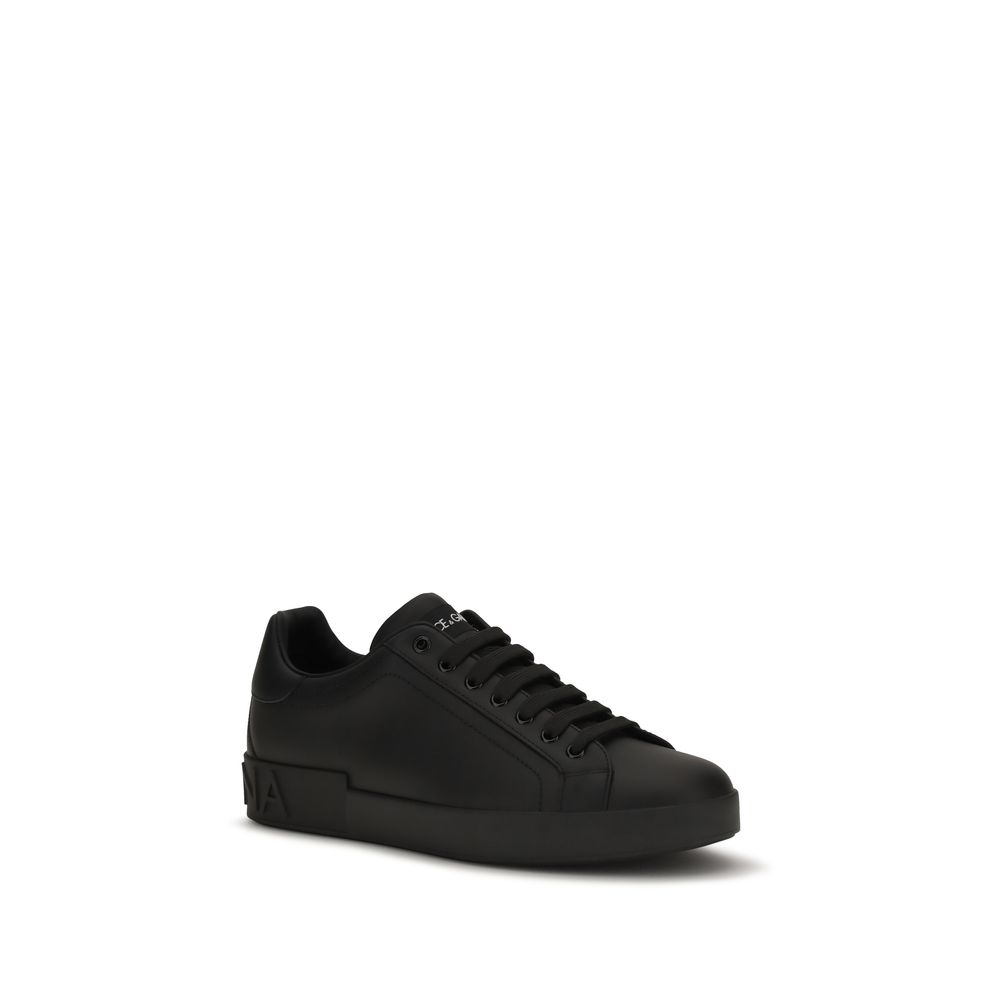 Dolce & Gabbana Black Calf Leather Bos Taurus Low Top Sneakers - Image 2