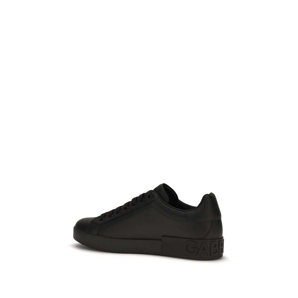 Dolce & Gabbana Black Calf Leather Bos Taurus Low Top Sneakers - Image 3