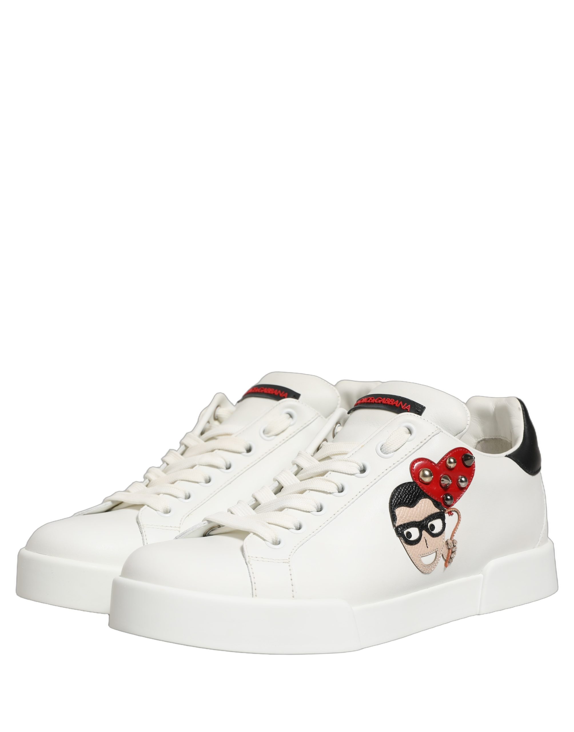 Dolce & Gabbana White Patch Calfskin Nappa Portofino Sneakers Shoes - Image 4