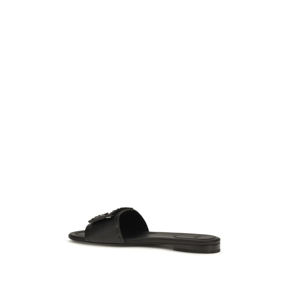 Fendi Black Calf Leather Bos Taurus Flat Sandals - Image 3