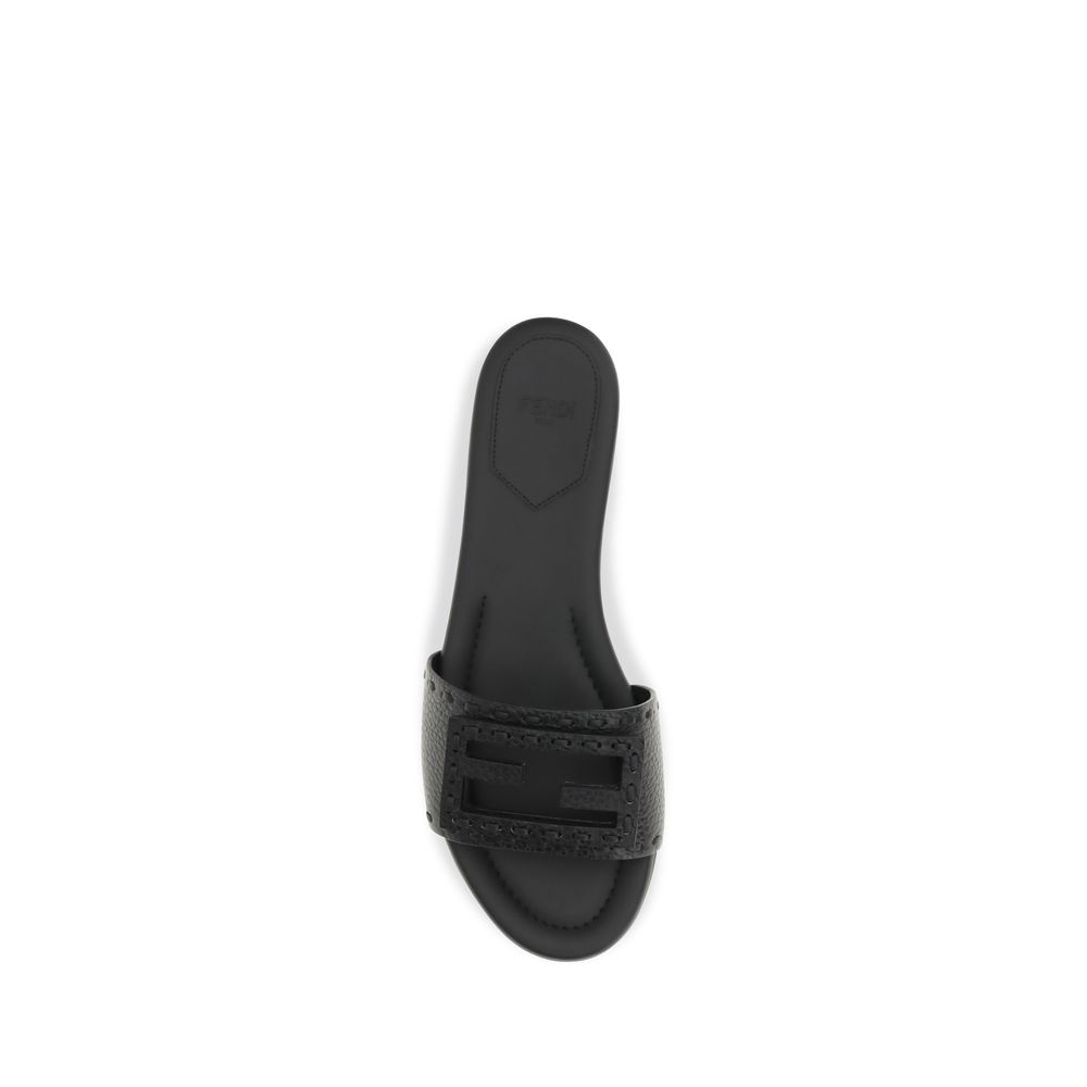 Fendi Black Calf Leather Bos Taurus Flat Sandals - Image 4