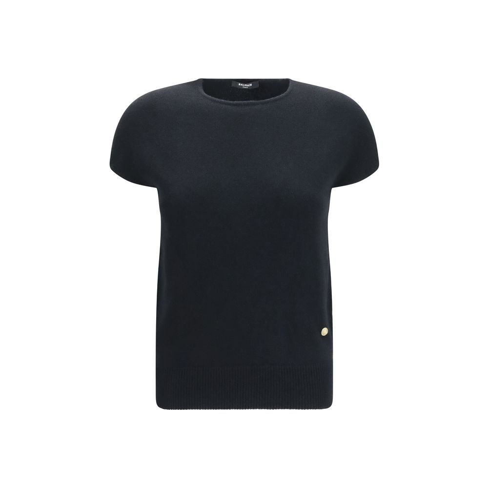 Balmain Black Wool Oves Aries Sleeveles Sweater