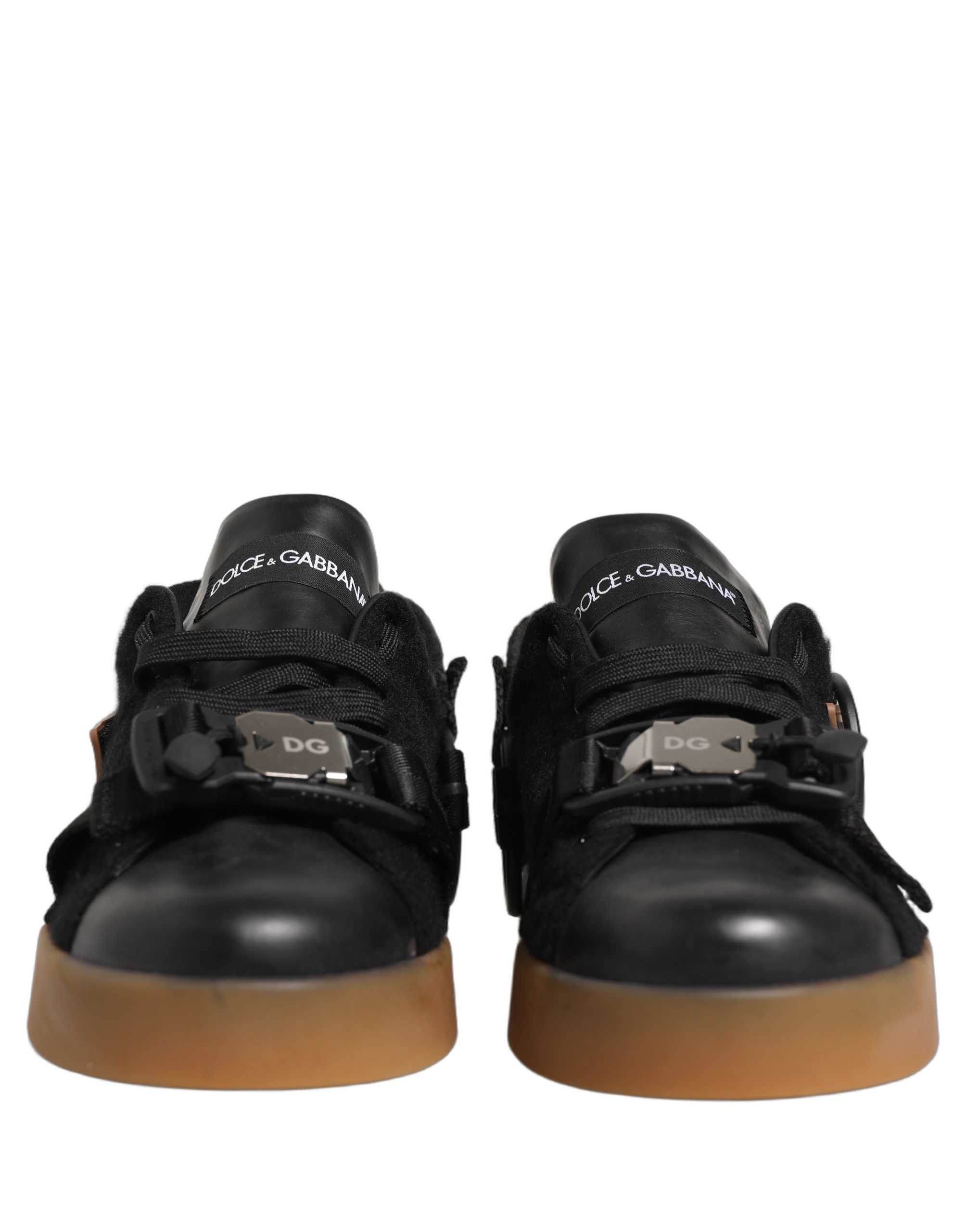 Dolce & Gabbana Black Leather Low Trainers Men Sneakers Shoes - Image 2