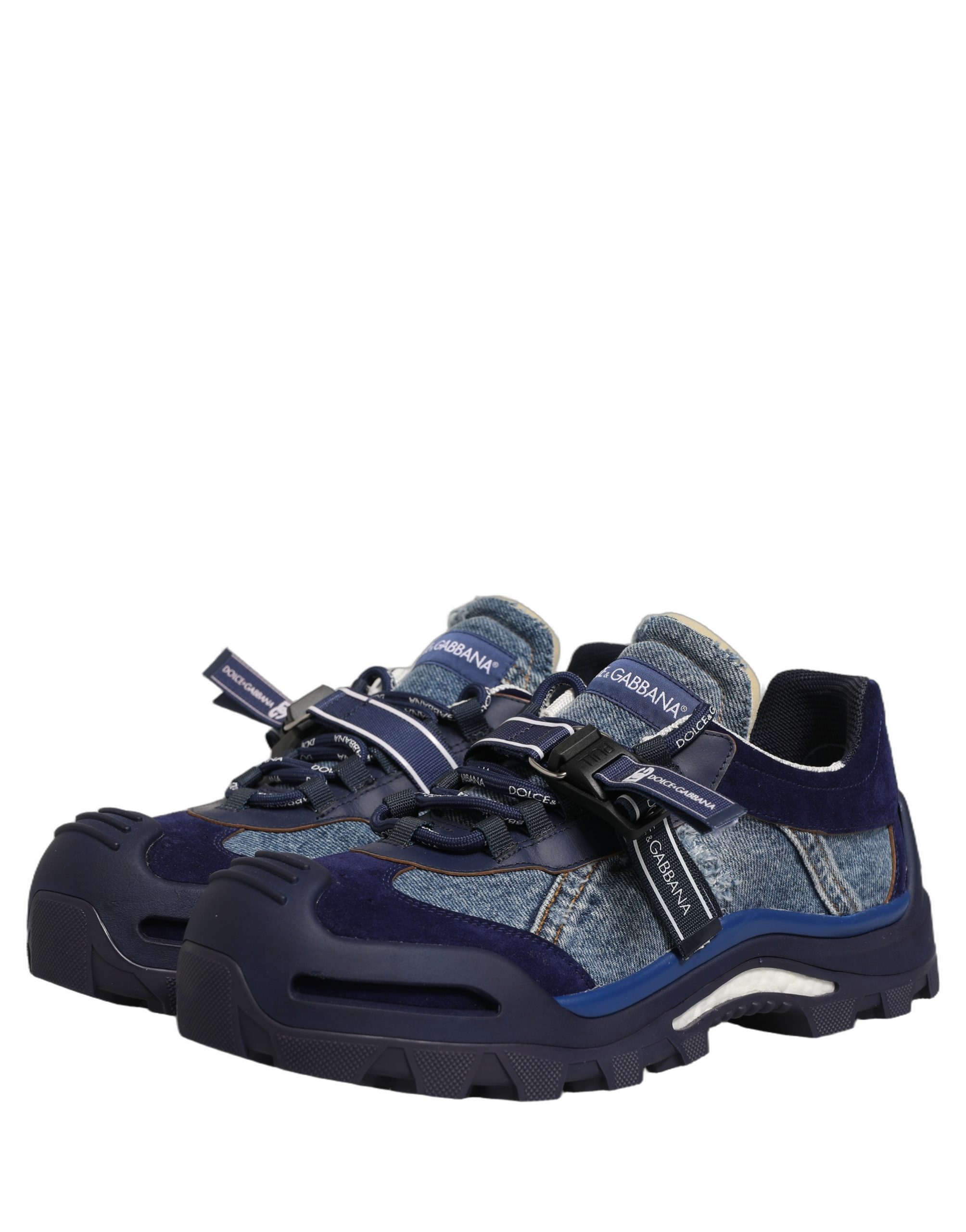 Dolce & Gabbana Blue Airmaster Panelled Low Top Denim Sneakers Shoes - Image 3