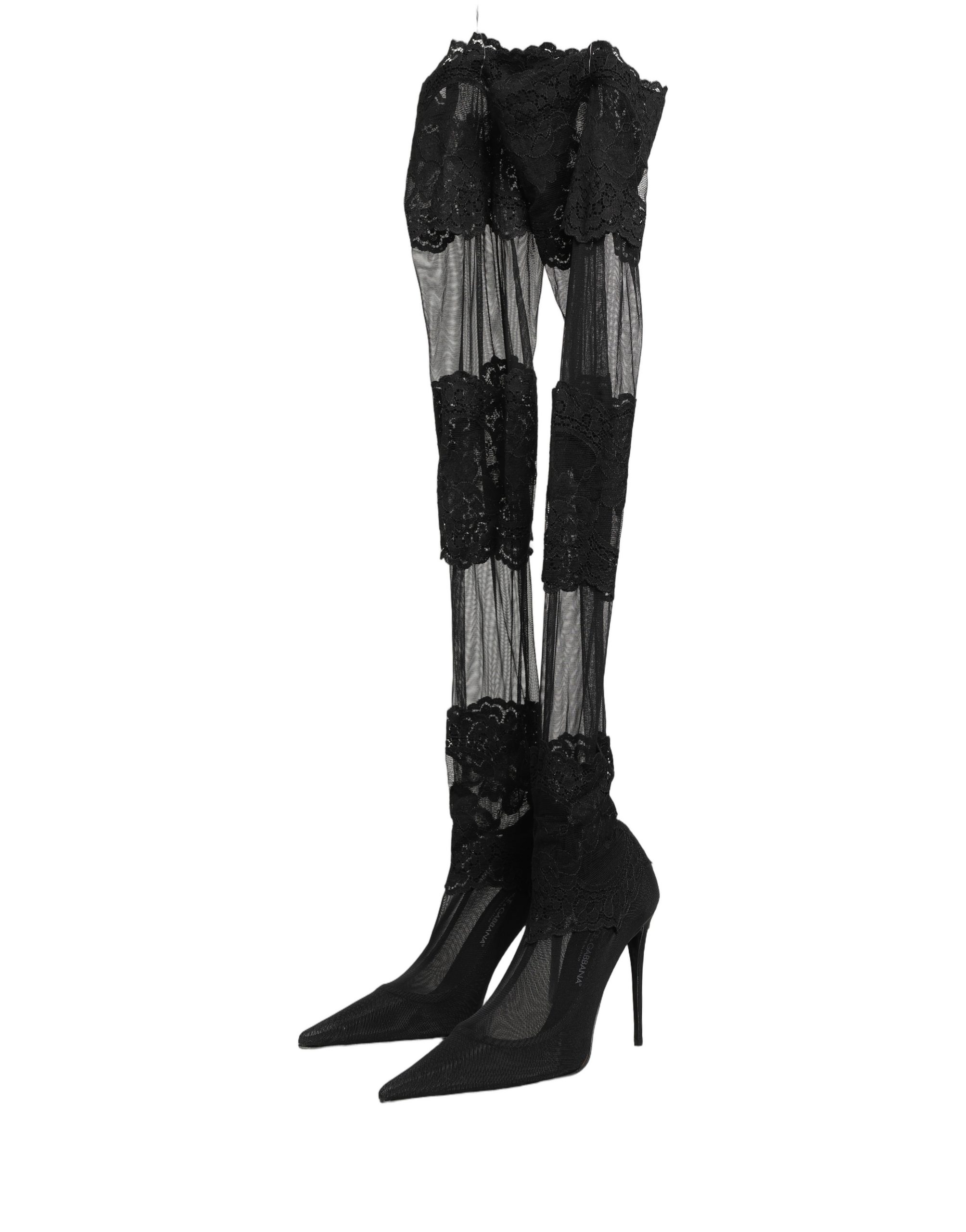 Dolce & Gabbana Black Over The Knee Sock Pumps Boots Shoes - Image 4