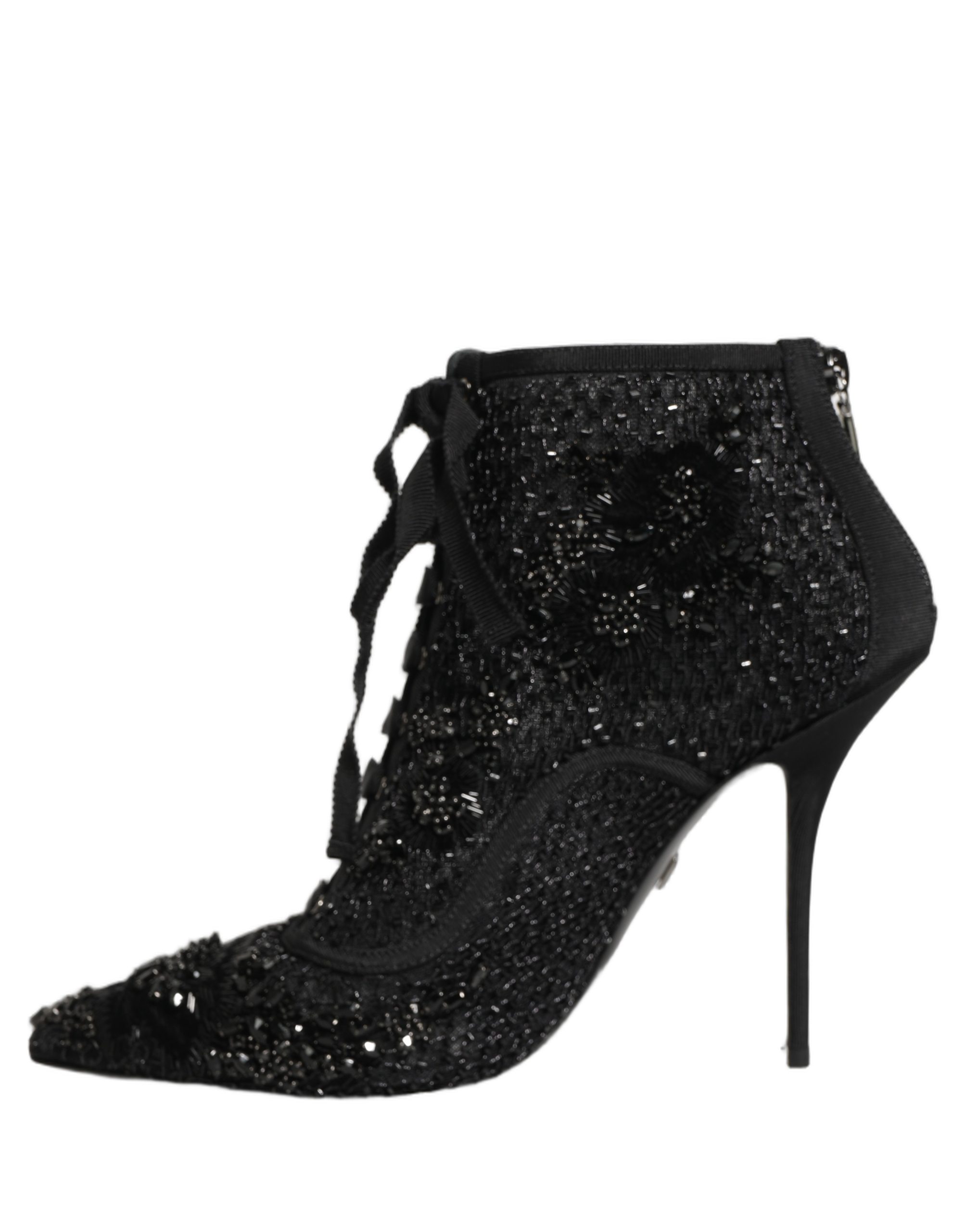 Dolce & Gabbana Black Embellished Mesh Ankle Boots Shoes - Image 2