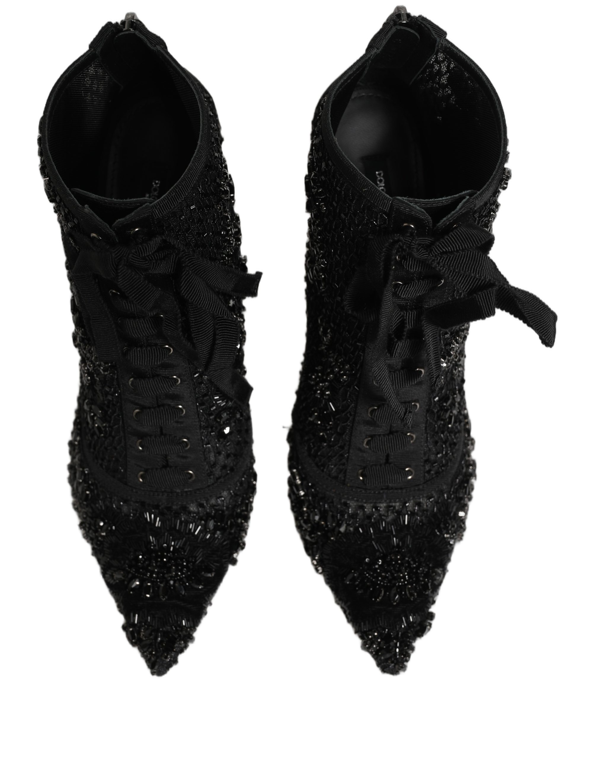 Dolce & Gabbana Black Embellished Mesh Ankle Boots Shoes - Image 3